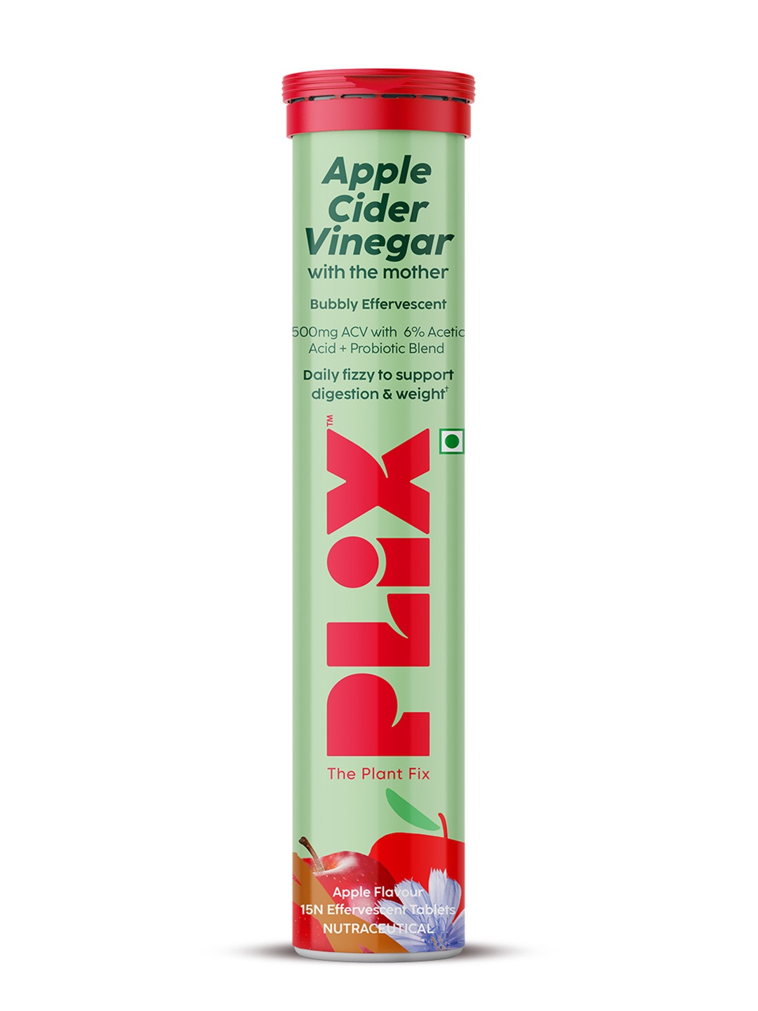 

PLIX THE PLANT FIX Probiotics Apple Cider Vinegar 15 Effervescent Tablets, Green