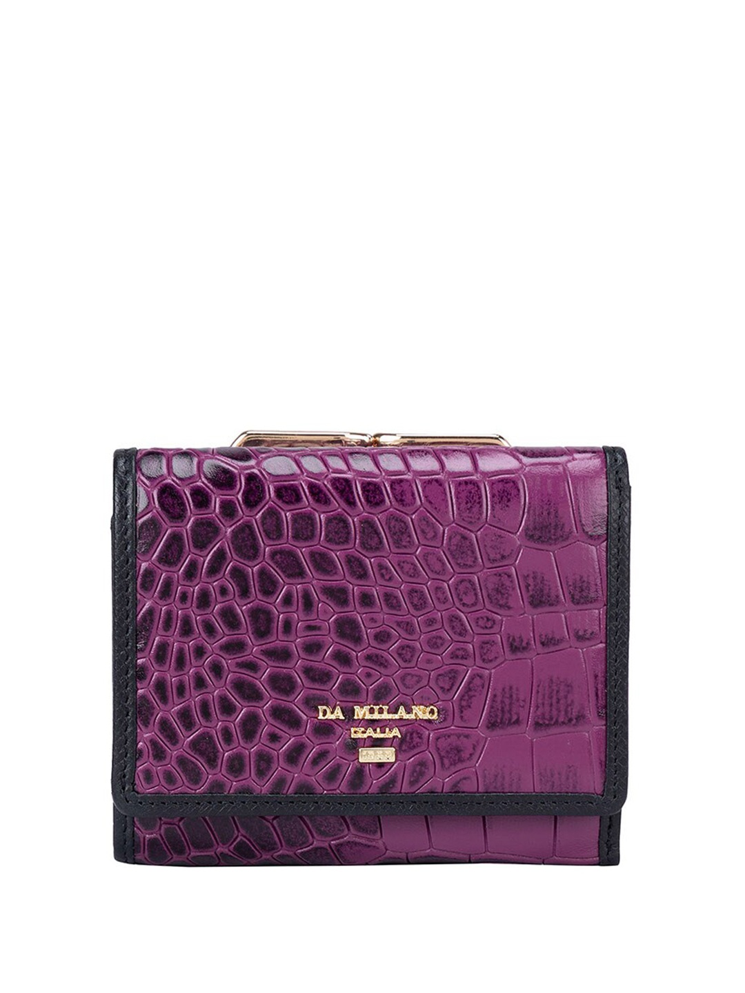 

Da Milano Women Maroon & Black Geometric Textured Leather Two Fold Wallet