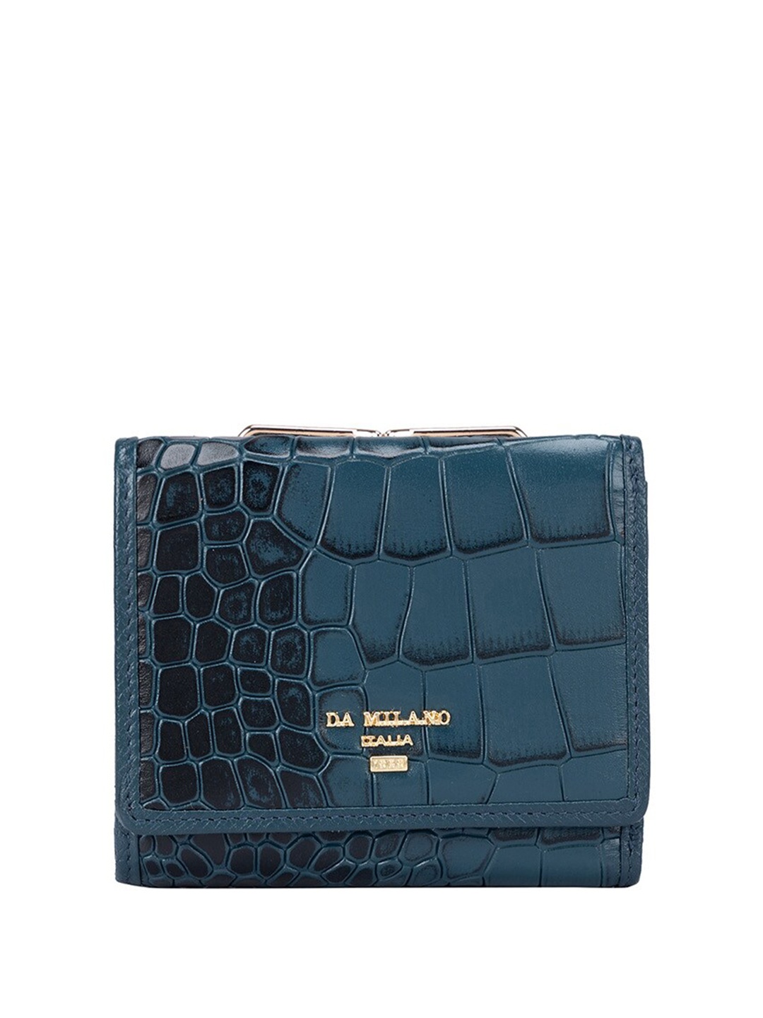

Da Milano Women Blue & Black Textured Leather Three Fold Wallet