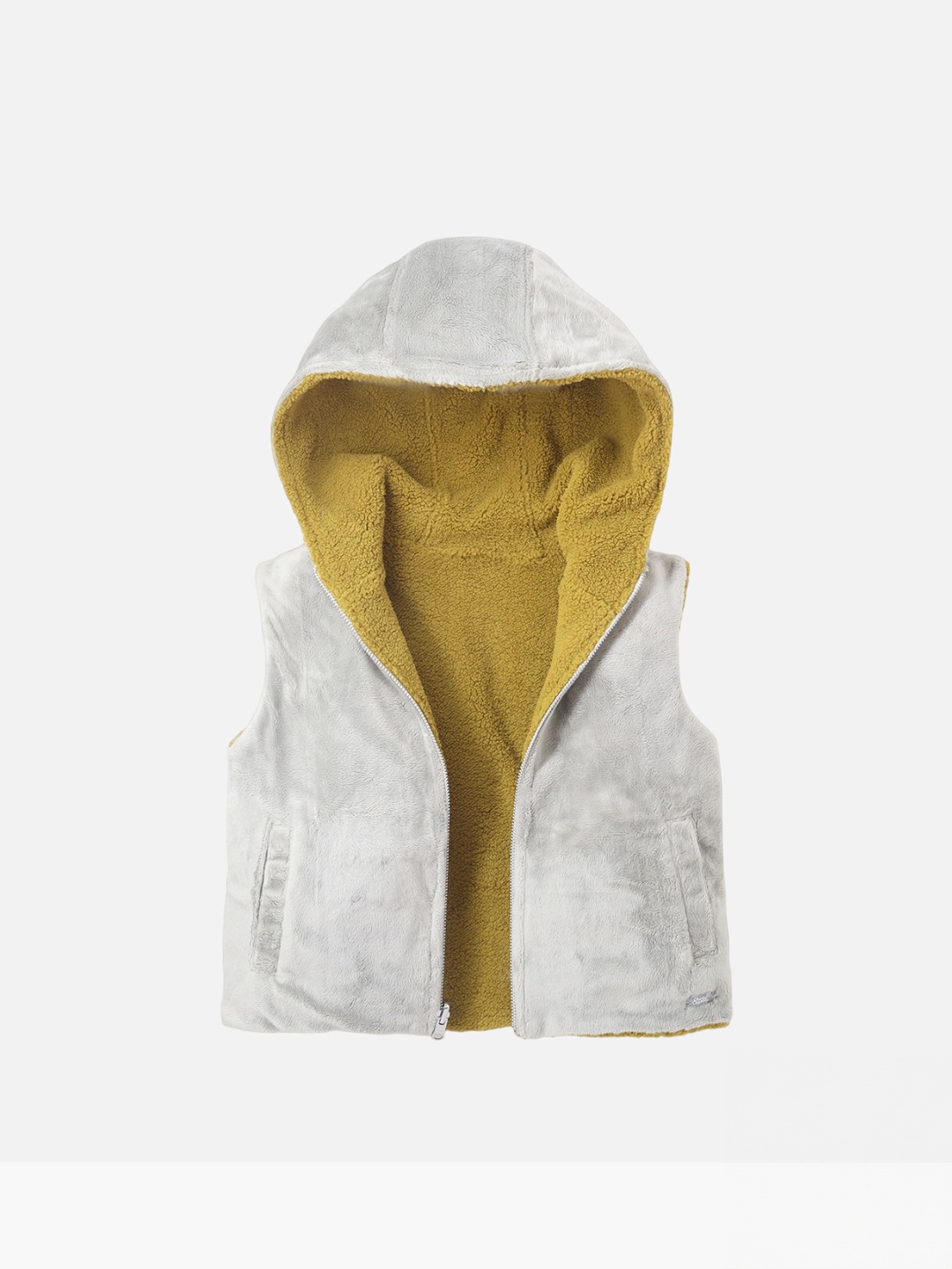 

Cherry Crumble Kids Hooded Faux Fur Trim Reversible Jacket, Grey