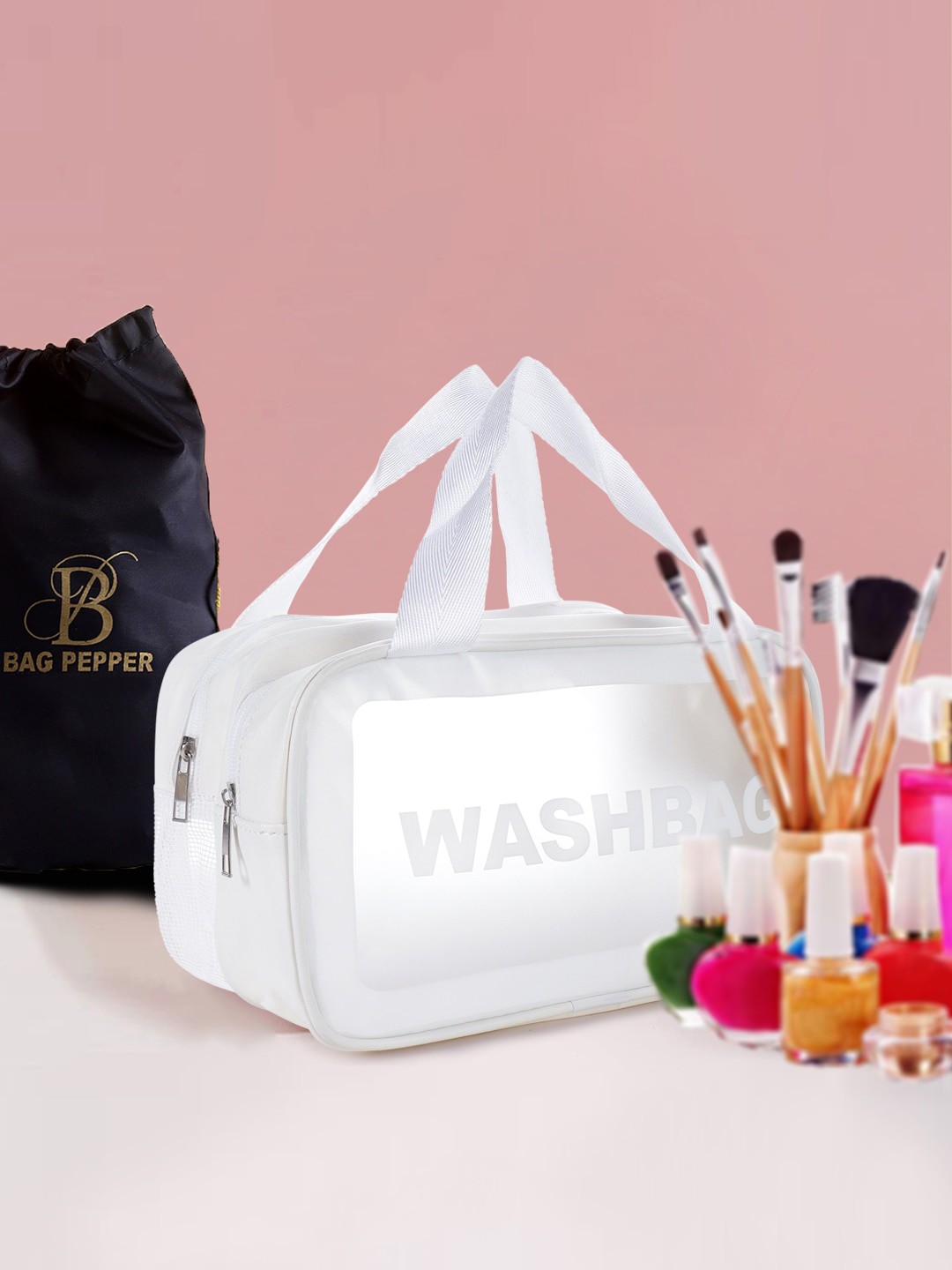 

Bag Pepper Women Waterproof Typography Printed Travel Vanity Bag, White