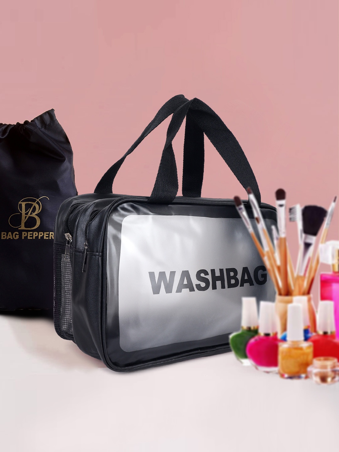

Bag PepperWomen Waterproof Typography Printed Travel Vanity Bag, Black