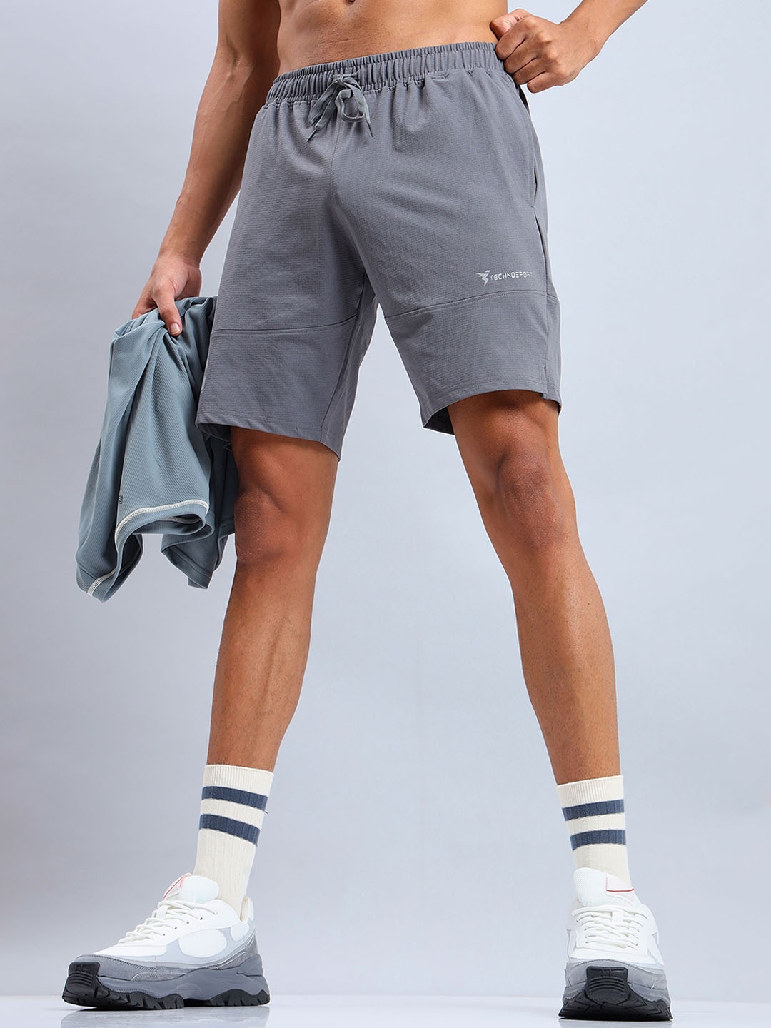 

Technosport Men Mid-Rise Slim Fit Sports Shorts With Antimicrobial Technology, Grey