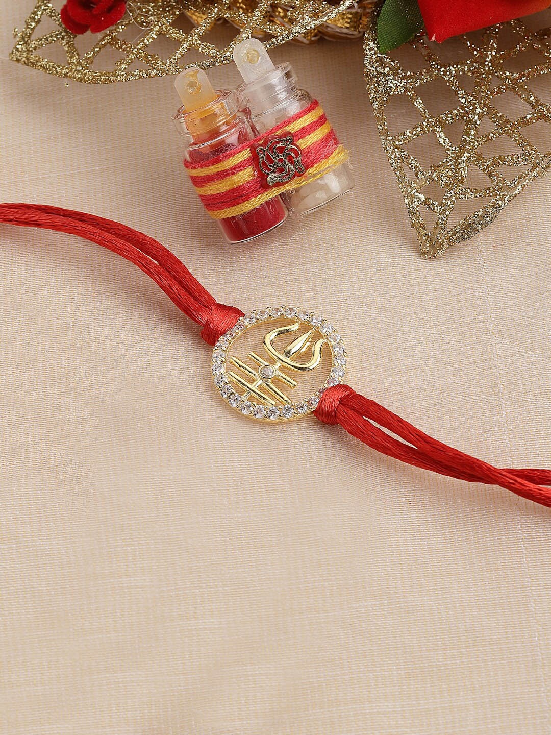 

PANASH 925 Sterling Silver Circular-Shaped Shiv Mahakal Rakhi