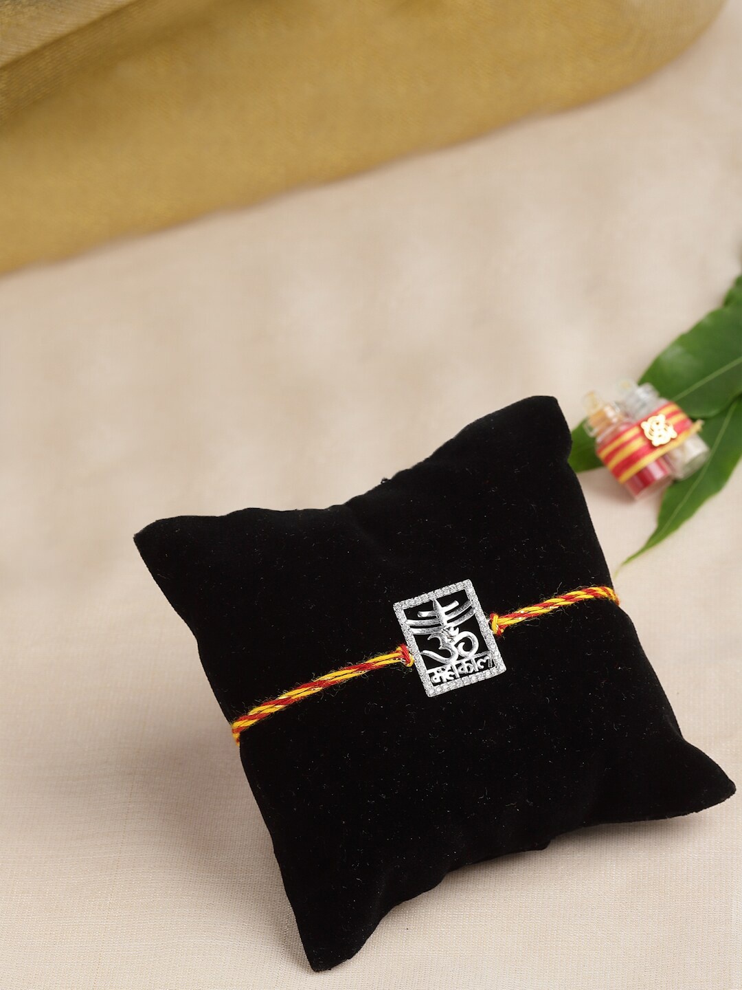 

PANASH 925 Sterling Silver Stone-Studded Rakhi With Roli Chawal