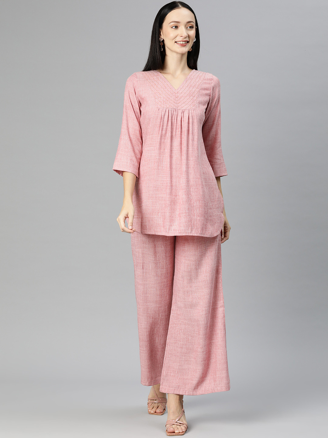 

Cottinfab Women Solid Top with Palazzos, Pink