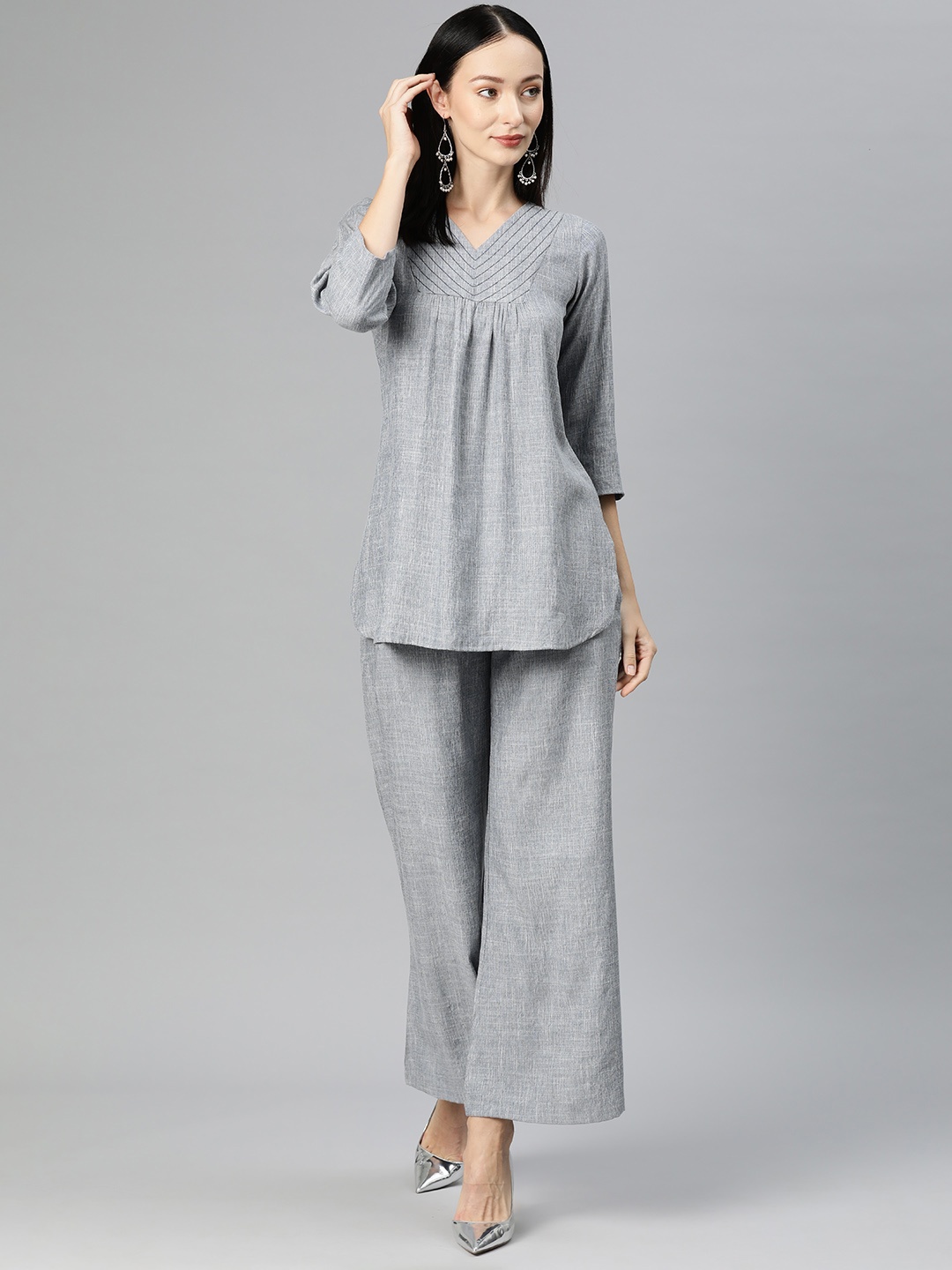 

Cottinfab Women Solid Top with Palazzos, Blue