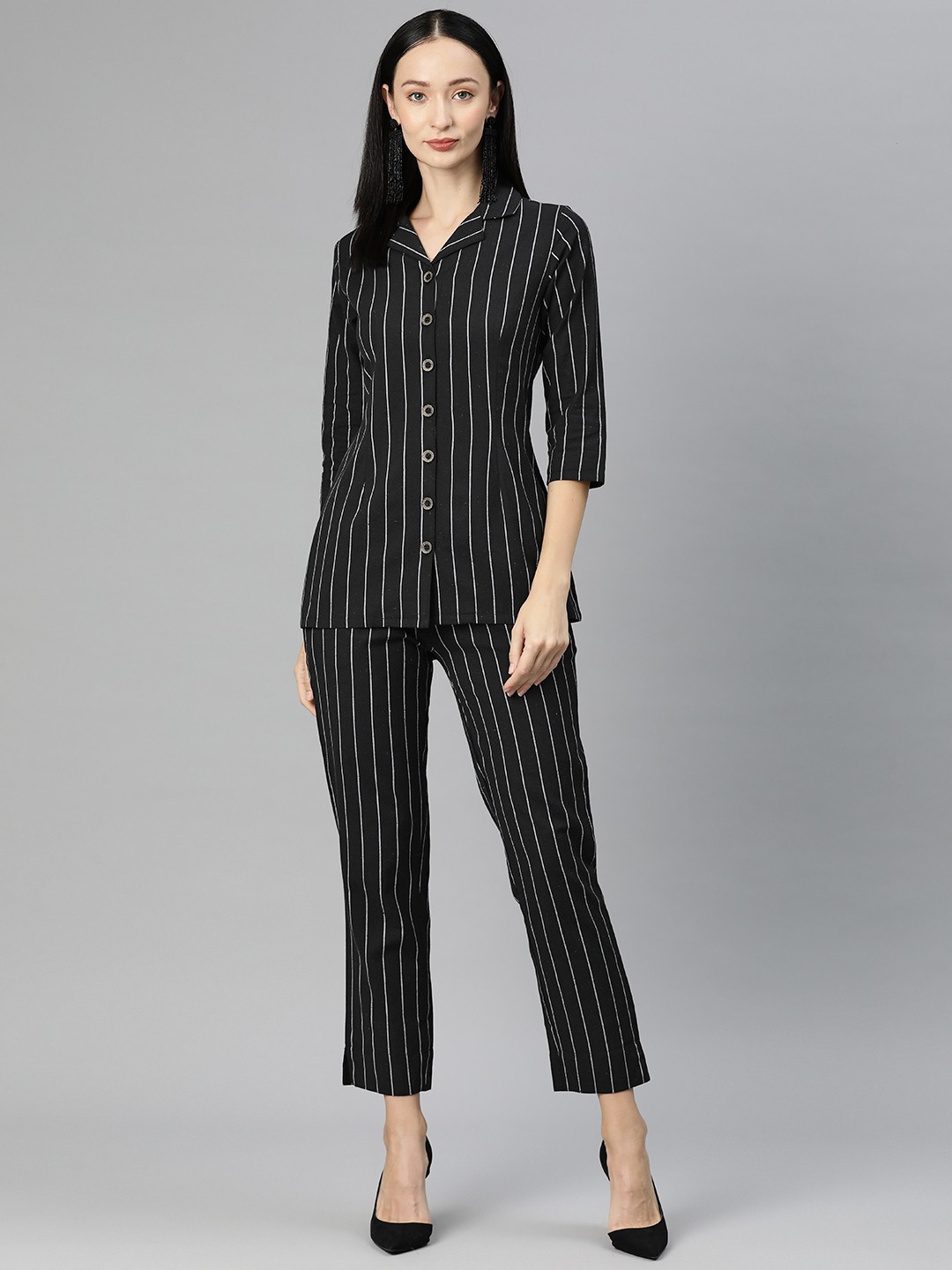 

Cottinfab Striped Pure Cotton Co-Ords, Black
