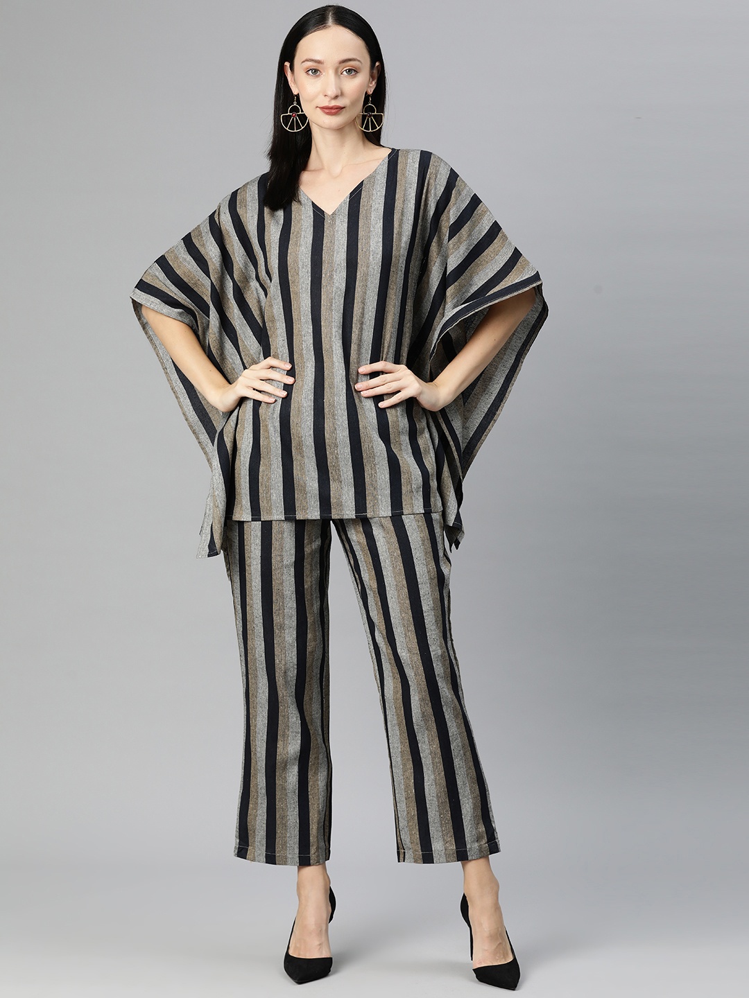 

Cottinfab Striped Pure Cotton Co-Ords, Grey