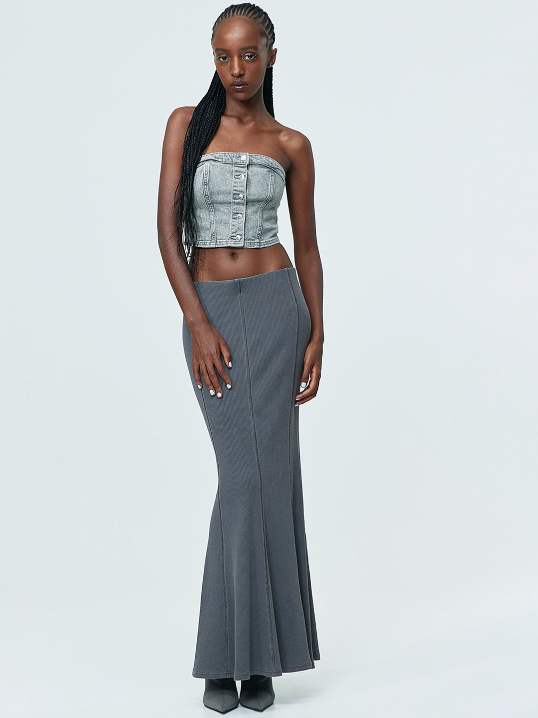 

H&M Ribbed Mermaid Skirt, Grey
