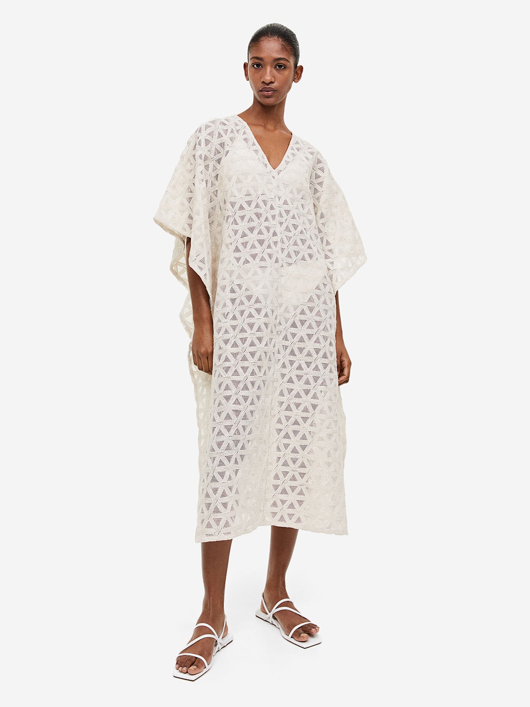 

H&M Lace-Knit Kaftan Dress, White