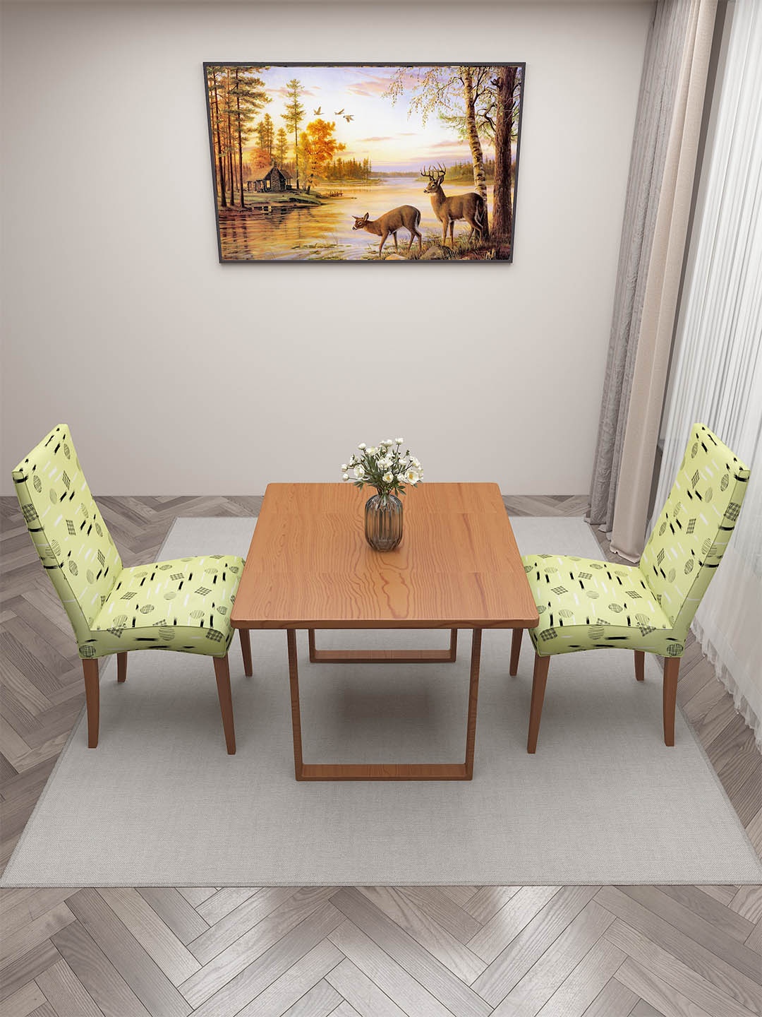 

DREAM CARE Green & Black 2 Pieces Printed Chair Covers