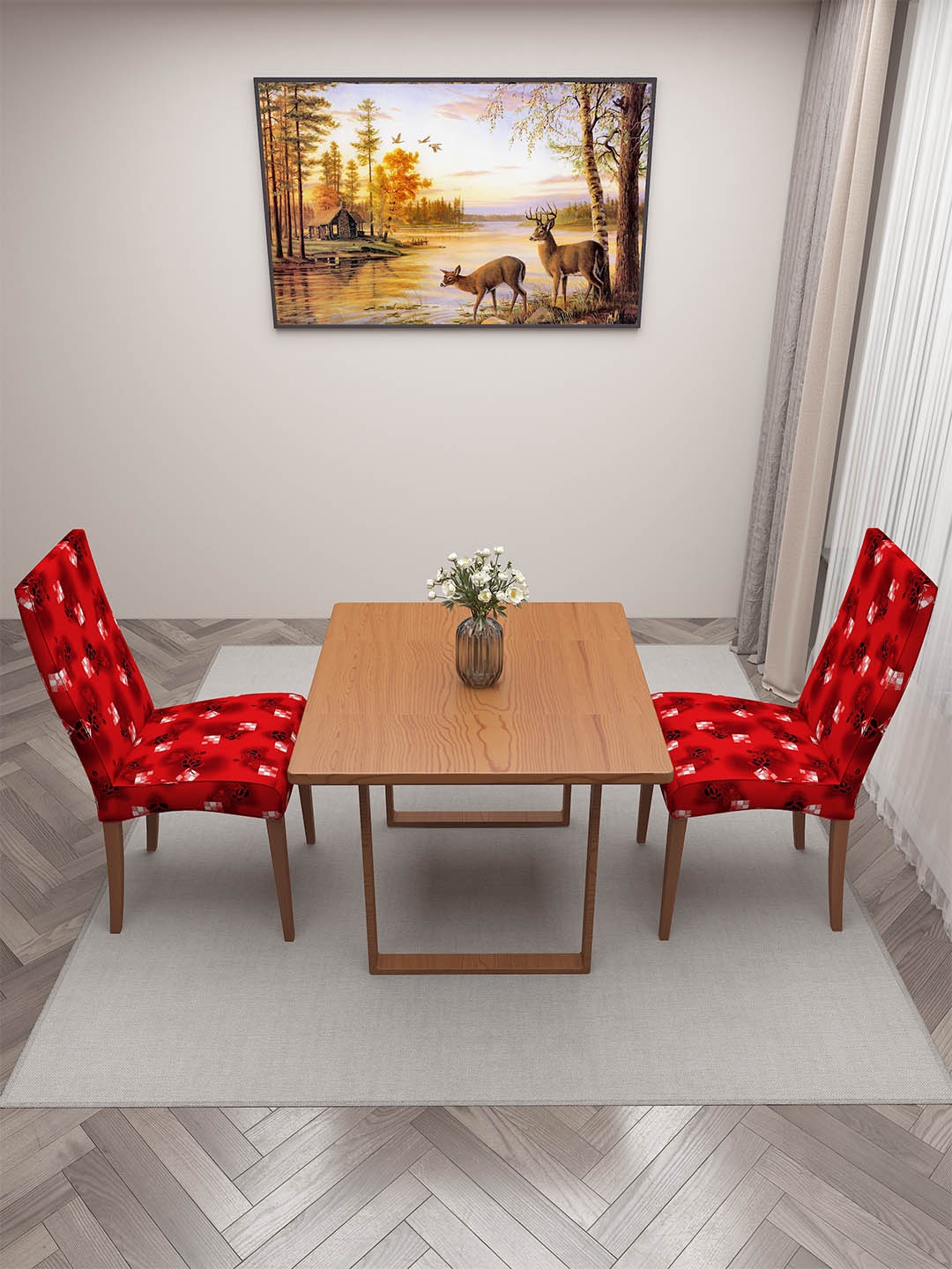 

DREAM CARE Red & White 2 Pieces Printed Chair Covers