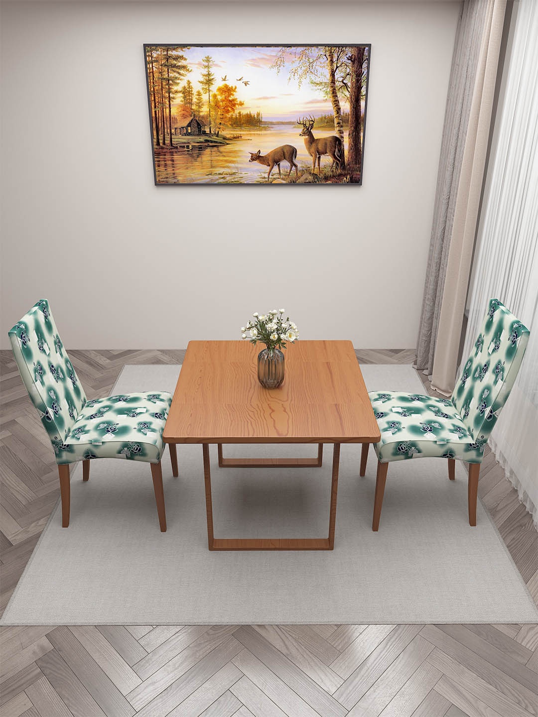 

DREAM CARE White & Green 2 Pieces Printed Chair Covers