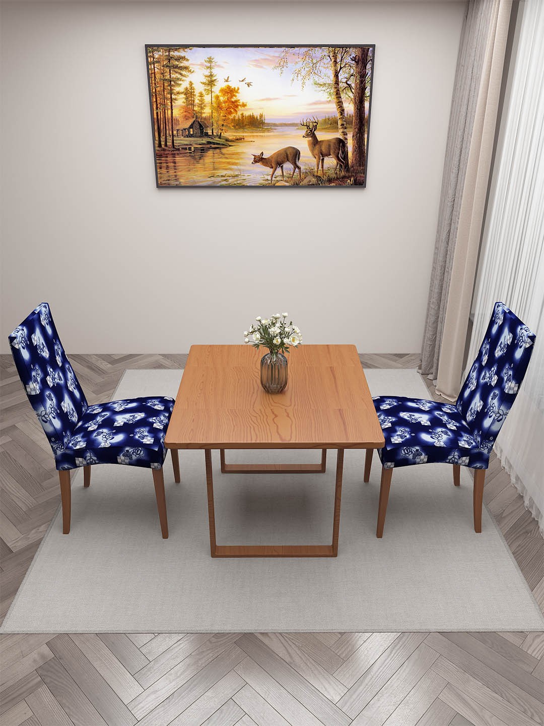 

DREAM CARE Navy Blue & White 2 Pieces Printed Chair Covers