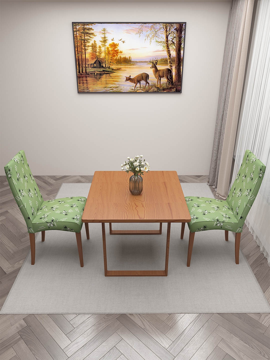 

DREAM CARE Green & White 2 Pieces Printed Chair Covers