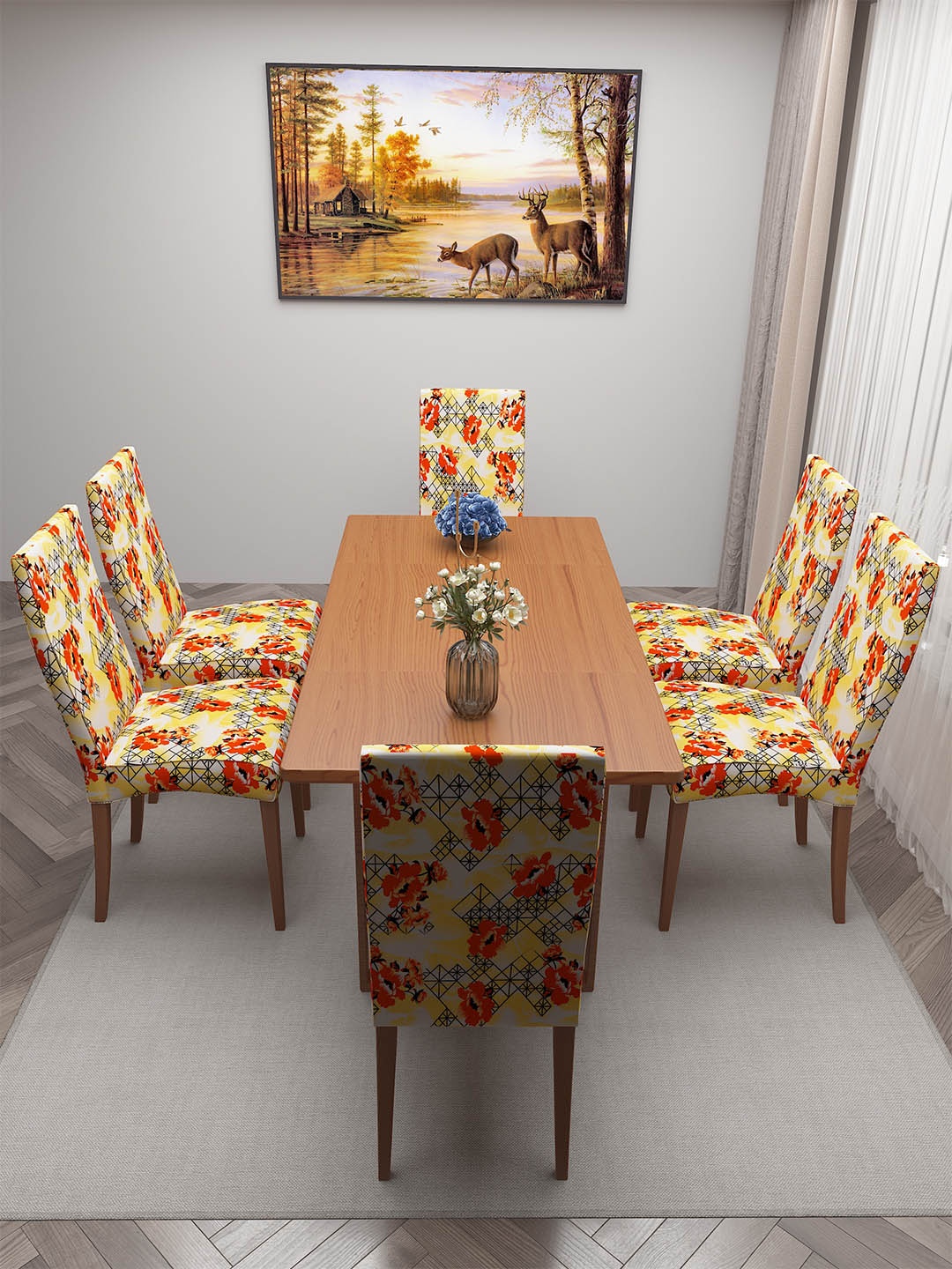 

DREAM CARE White & Red 6 Pieces Printed Chair Covers