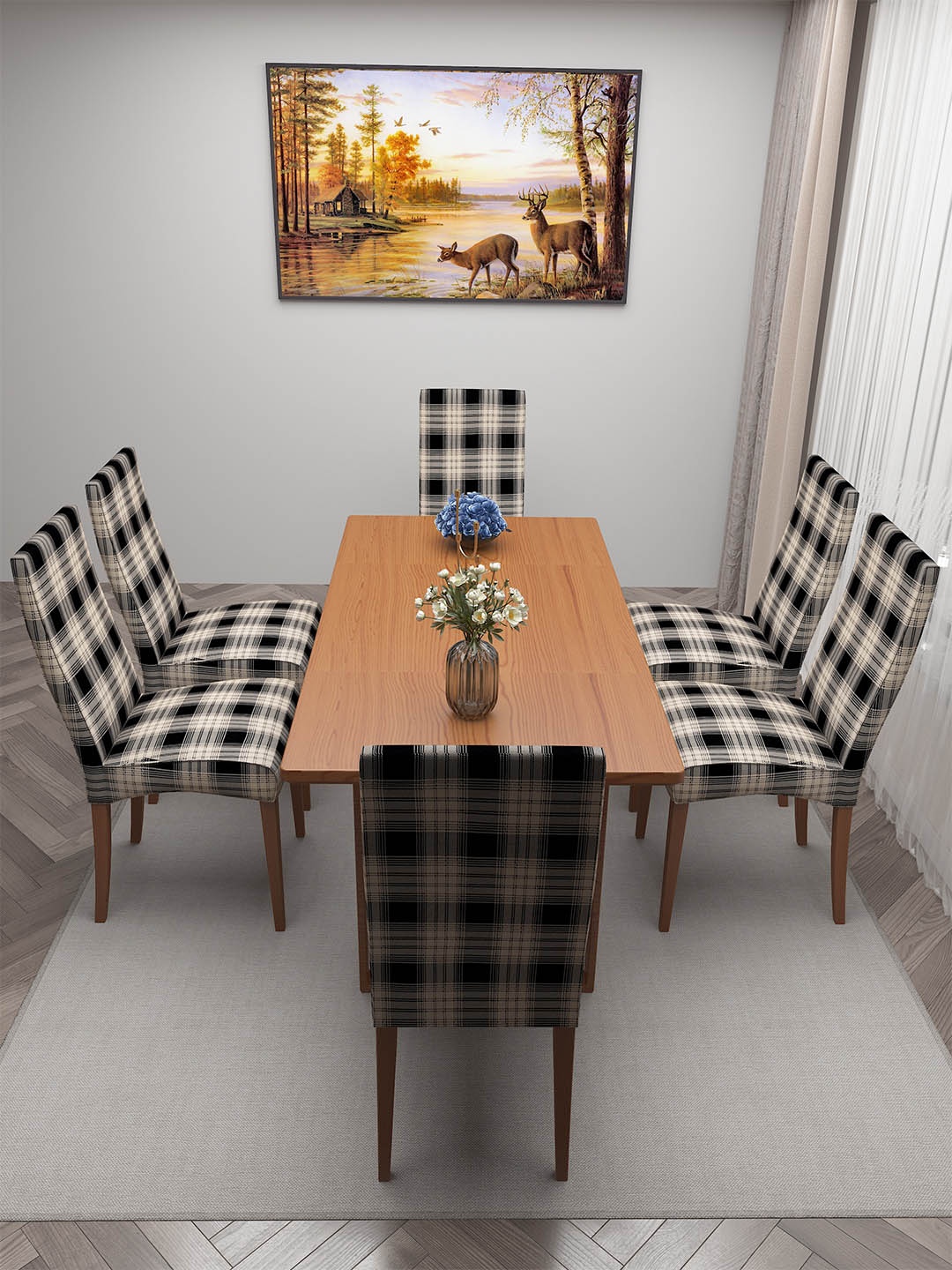 

DREAM CARE Beige & Black 6 Pieces Printed Chair Covers