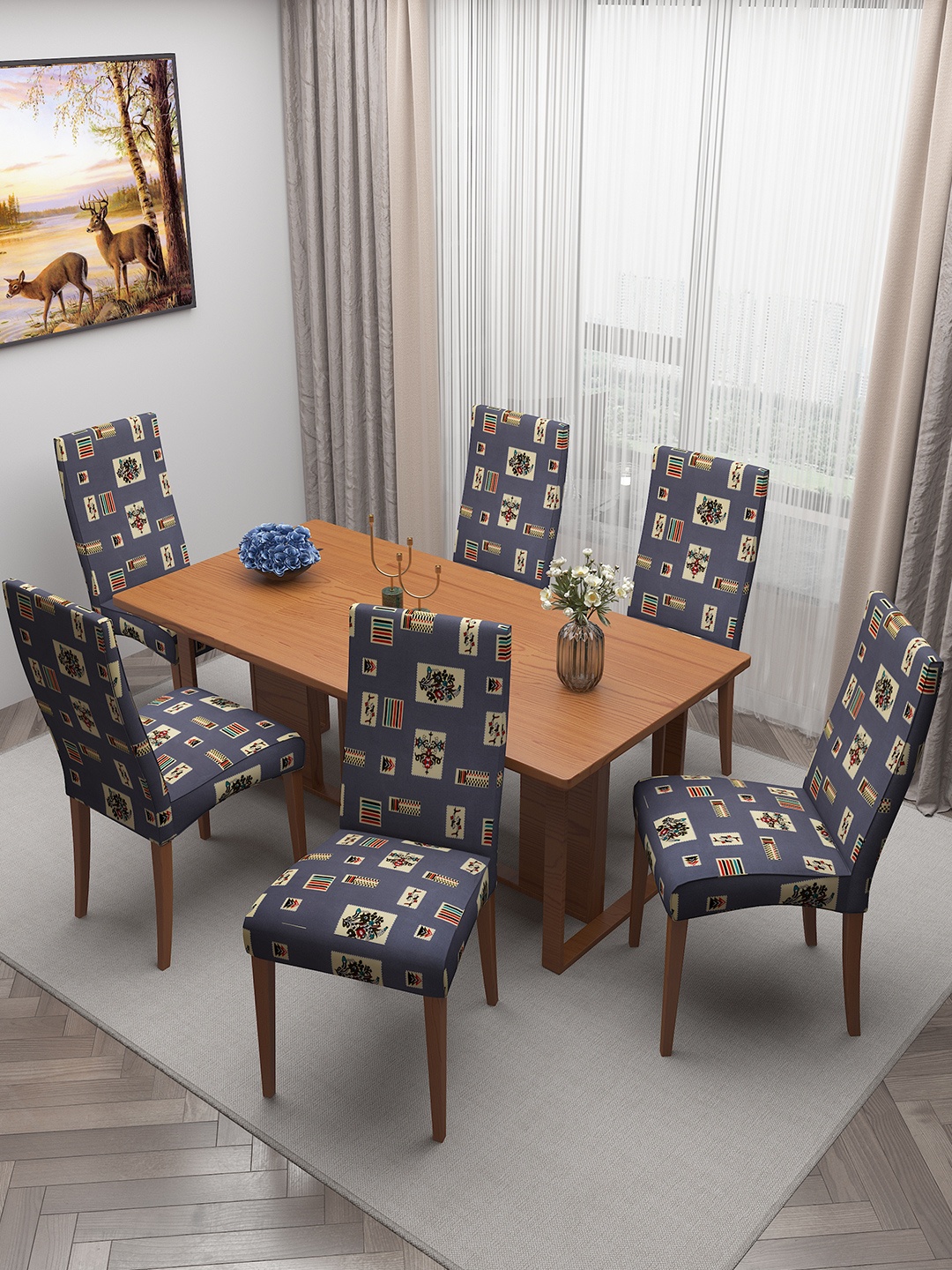 

DREAM CARE Purple & Beige 6 Pieces Printed Chair Covers
