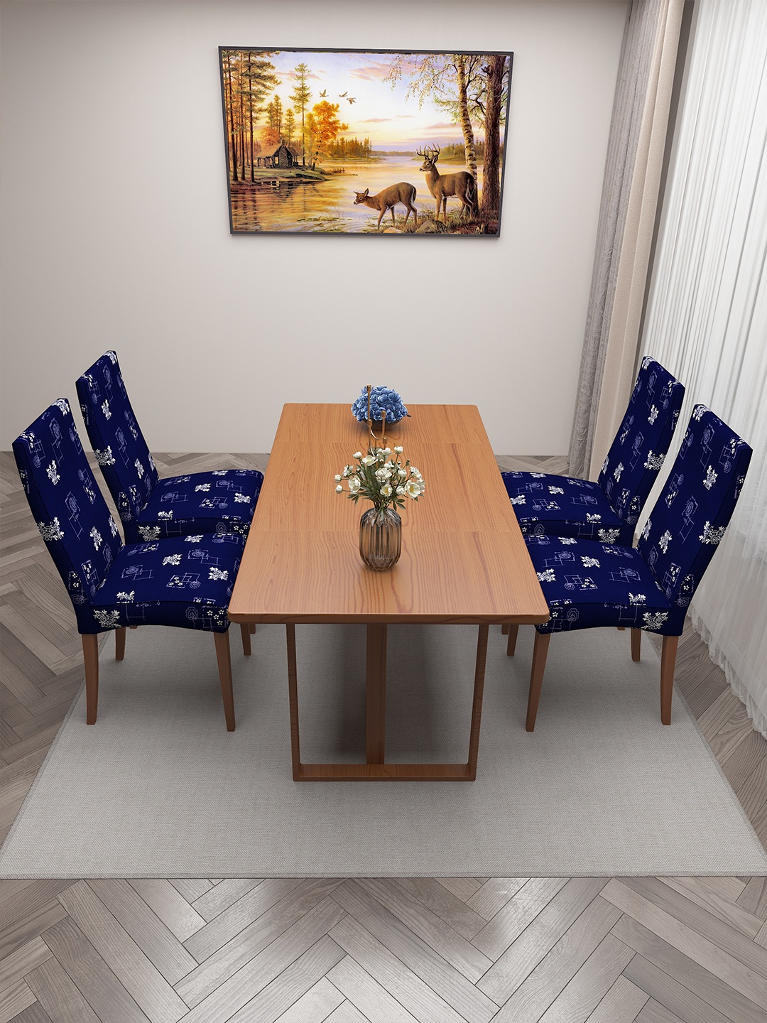 

DREAM CARE Blue & White 4 Pieces Printed Seat Square Cushion Covers
