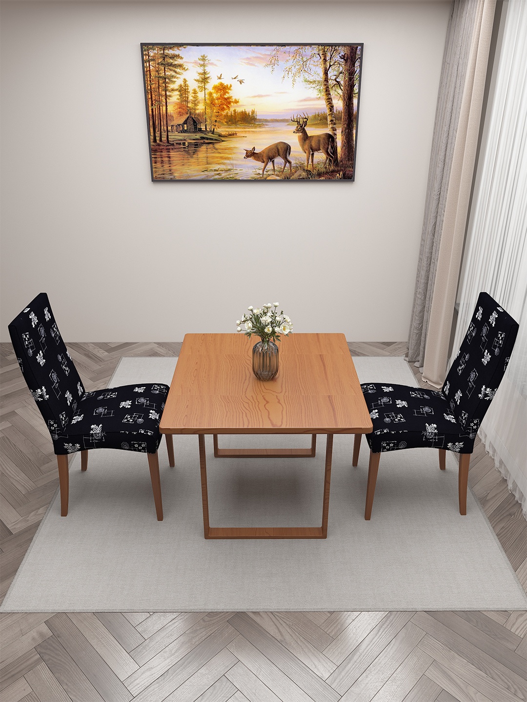 

DREAM CARE Black & White 2 Pieces Printed Seat Square Cushion Covers