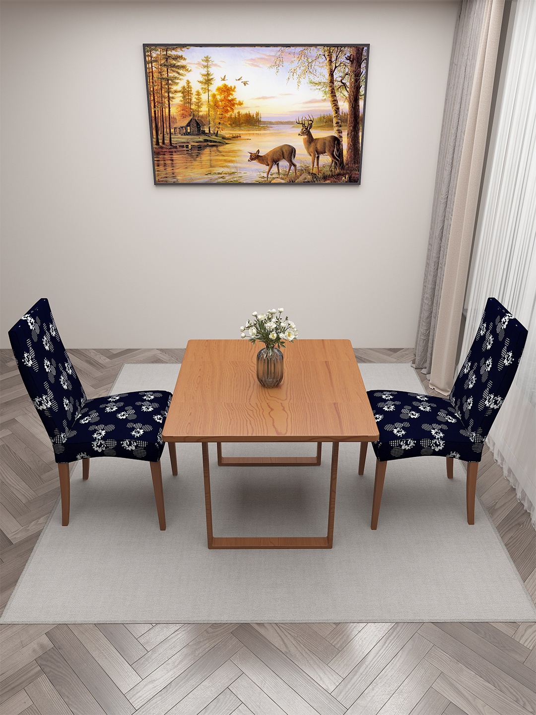 

DREAM CARE Navy Blue & White 2 Pieces Printed Chair Covers