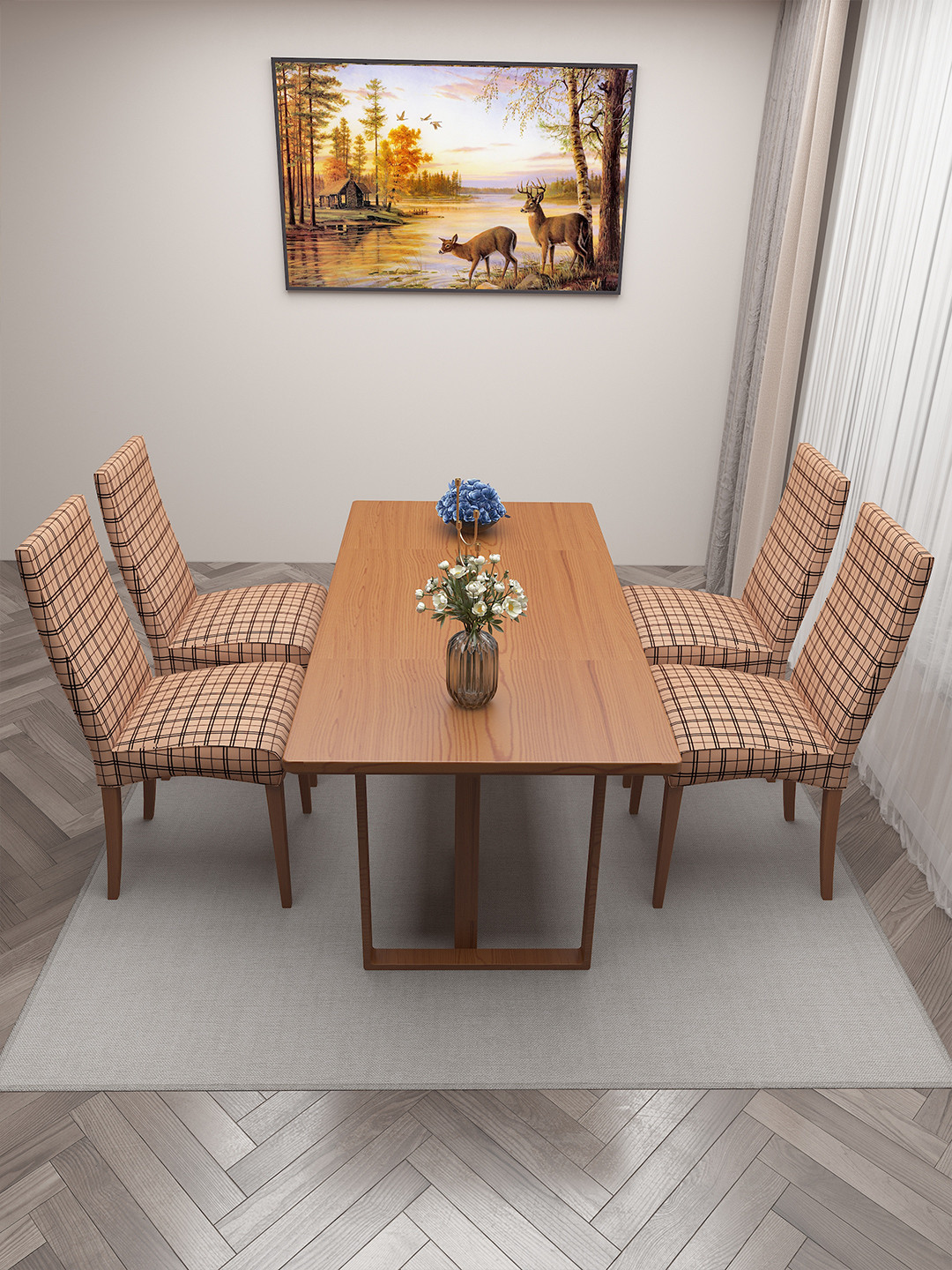 

DREAM CARE Beige & Black 4 Pieces Printed Chair Covers