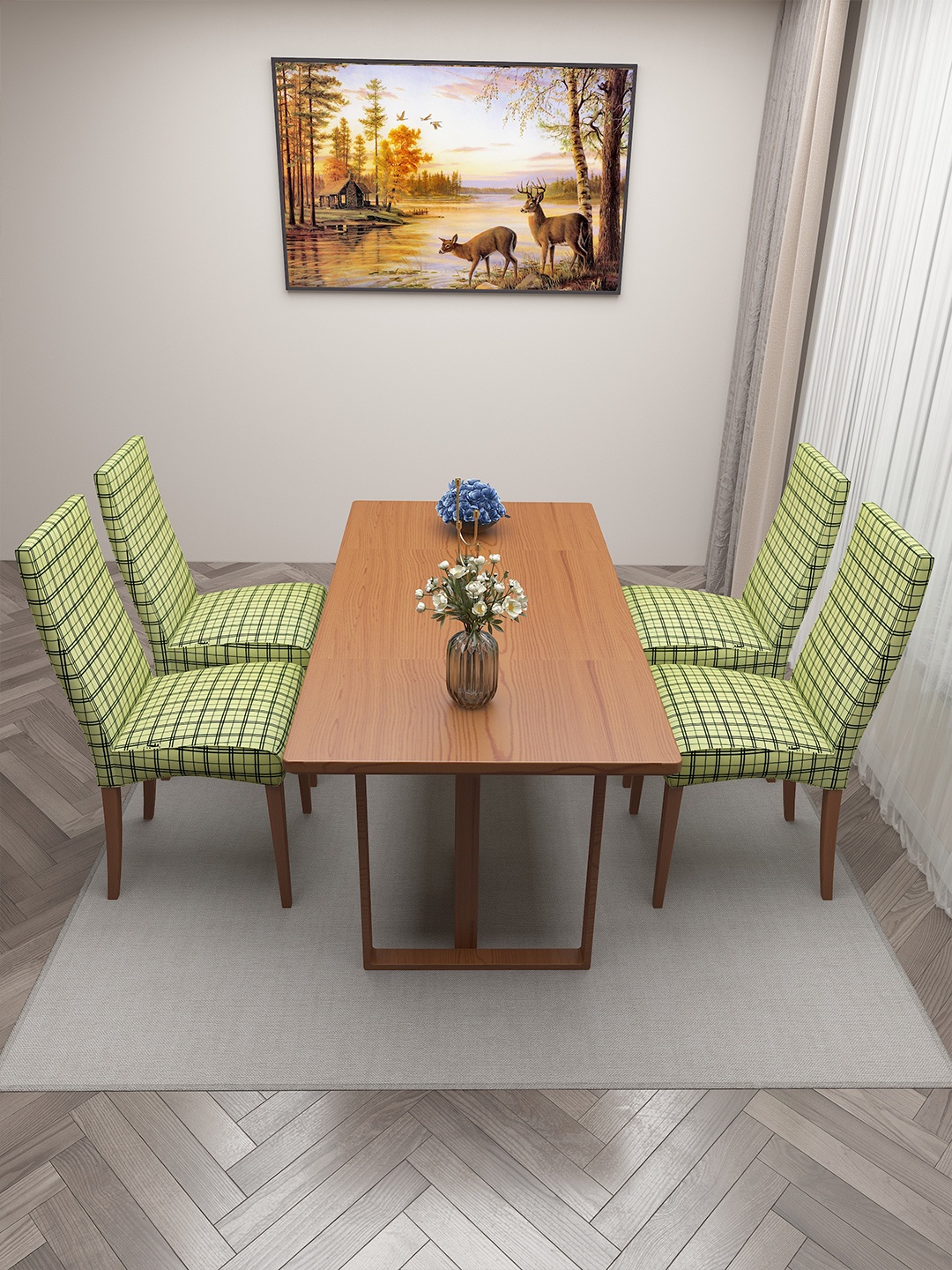 

DREAM CARE Yellow & Black 4 Pieces Printed Chair Covers