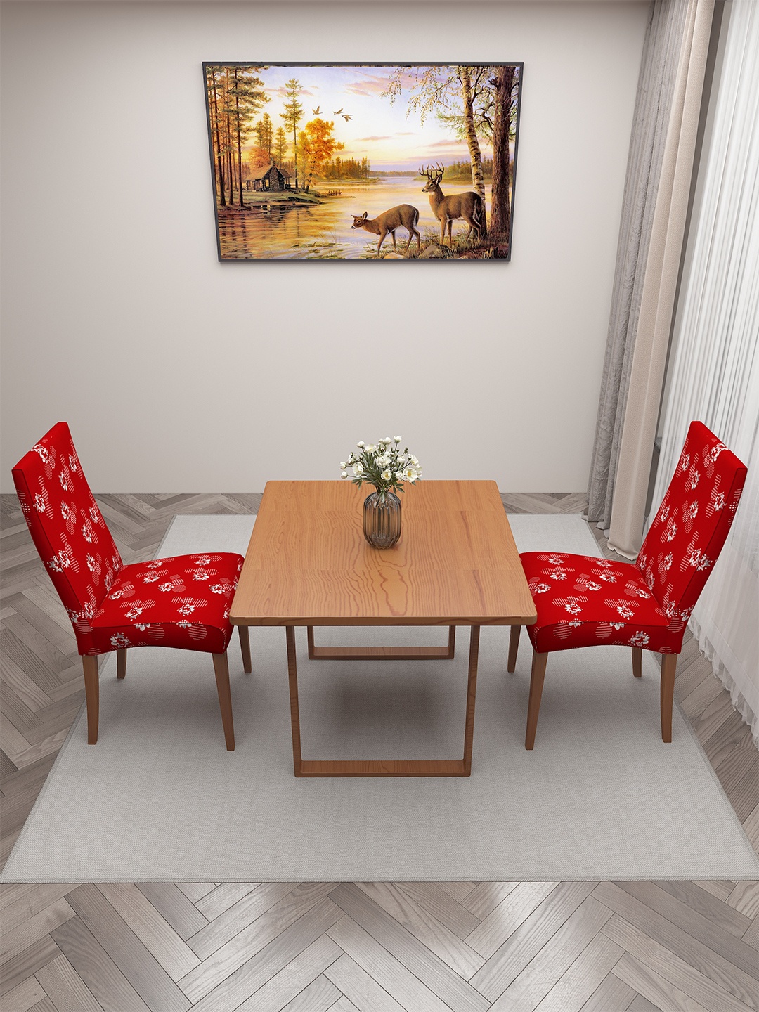 

DREAM CARE Red & White 2 Pieces Printed Chair Covers