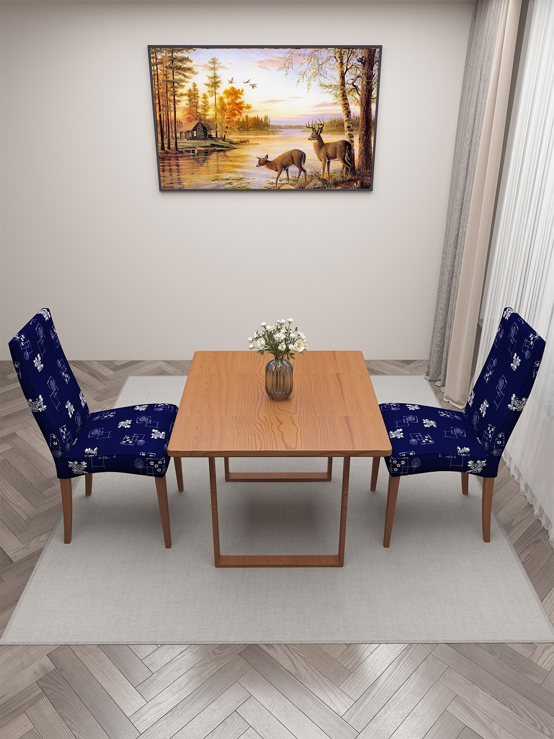 

DREAM CARE Navy Blue & White 2 Pieces Printed Chair Covers