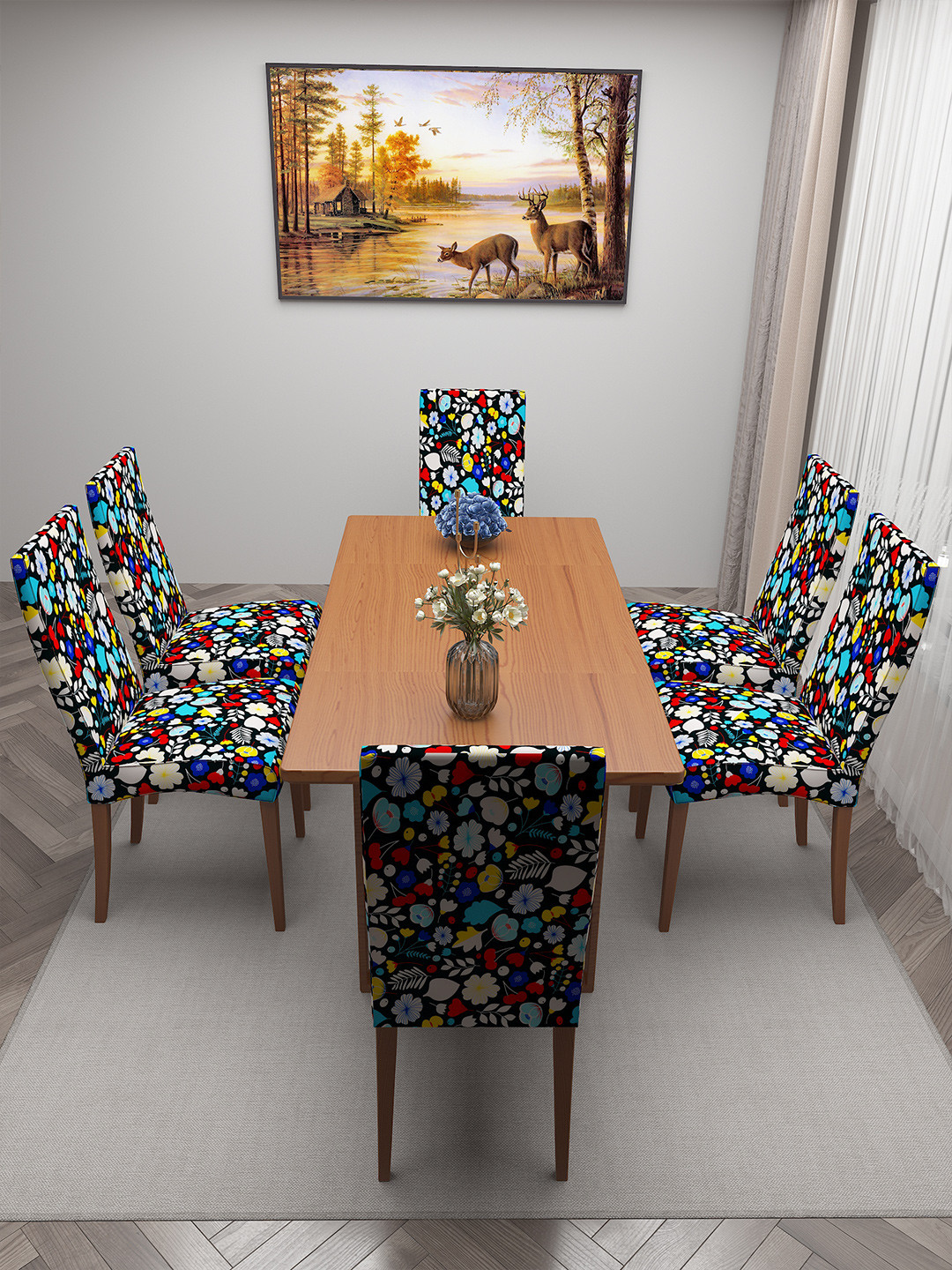 

DREAM CARE Black & White 6 Pieces Printed Chair Covers