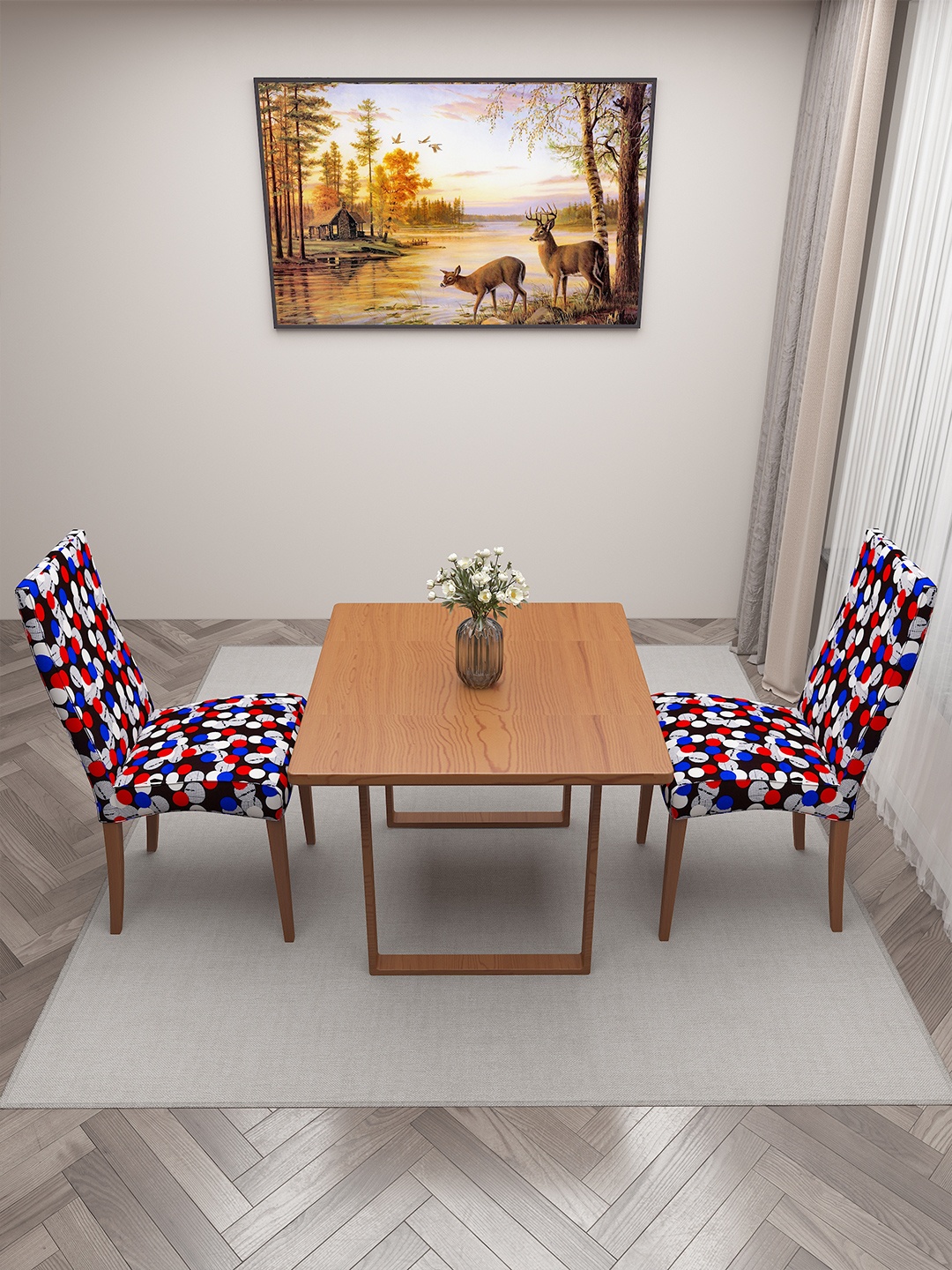 

DREAM CARE Black & Red 2 Pieces Printed Chair Covers
