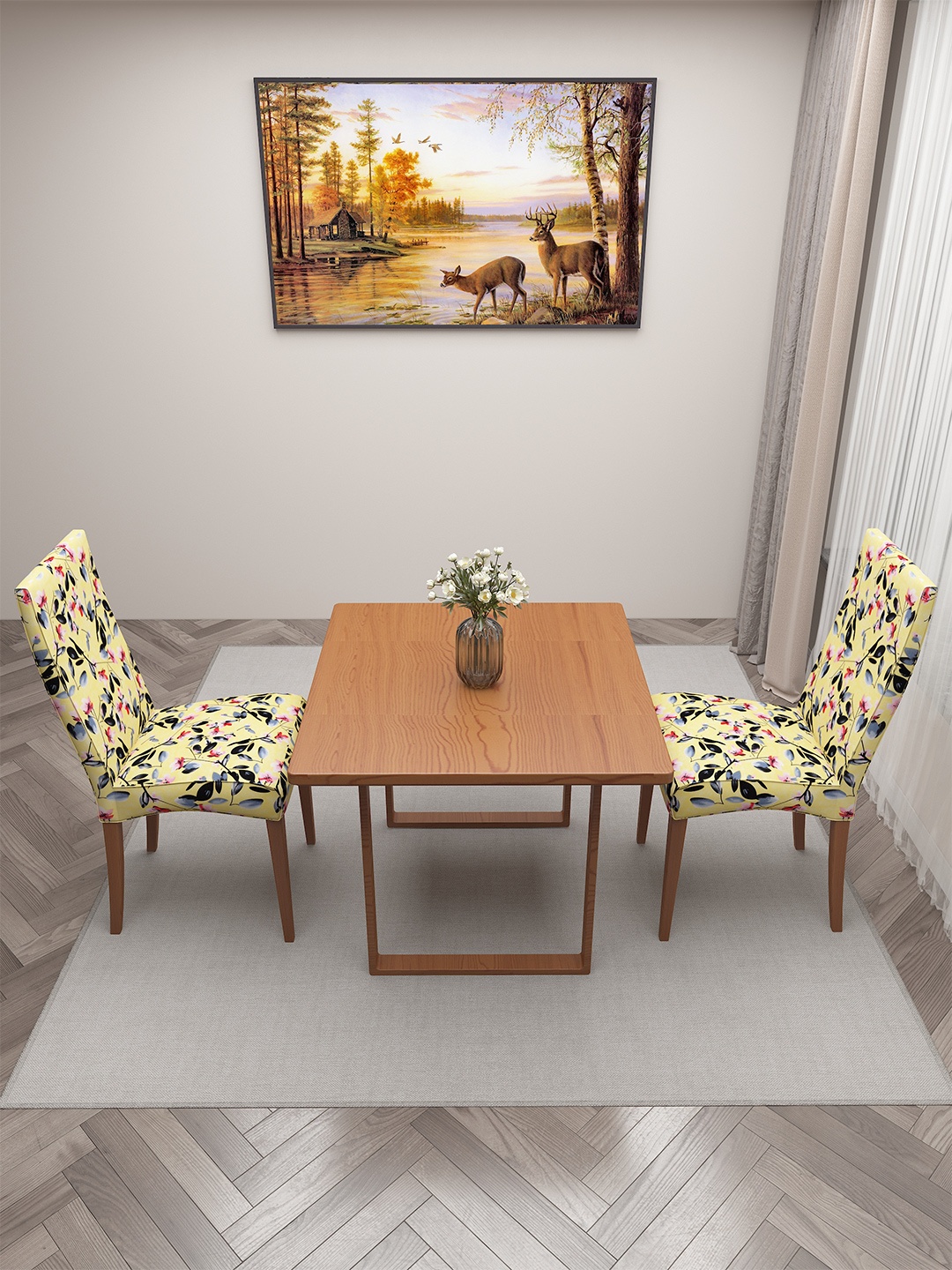 

DREAM CARE Yellow & Black 2 Pieces Printed Chair Covers