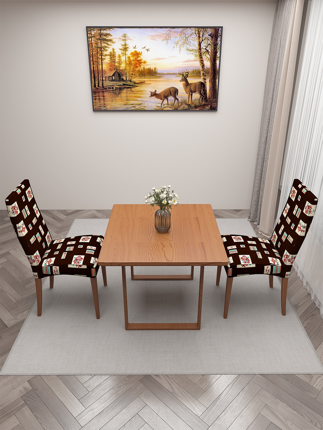 

DREAM CARE Coffee Brown & Beige 2 Pieces Printed Chair Covers