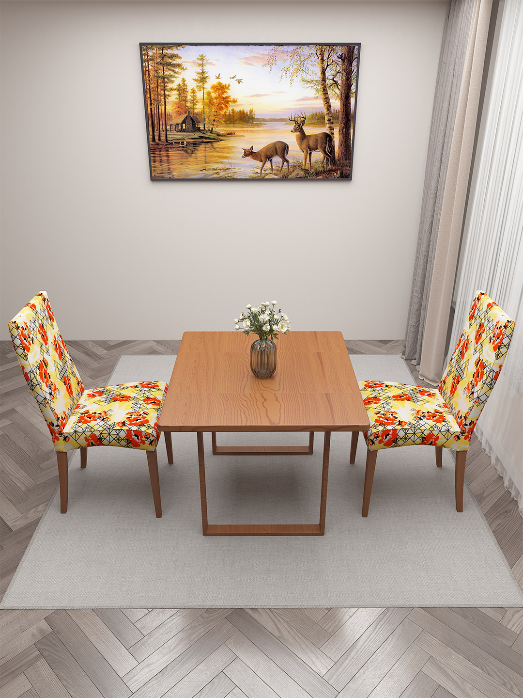 

DREAM CARE White & Yellow 2 Pieces Printed Chair Covers