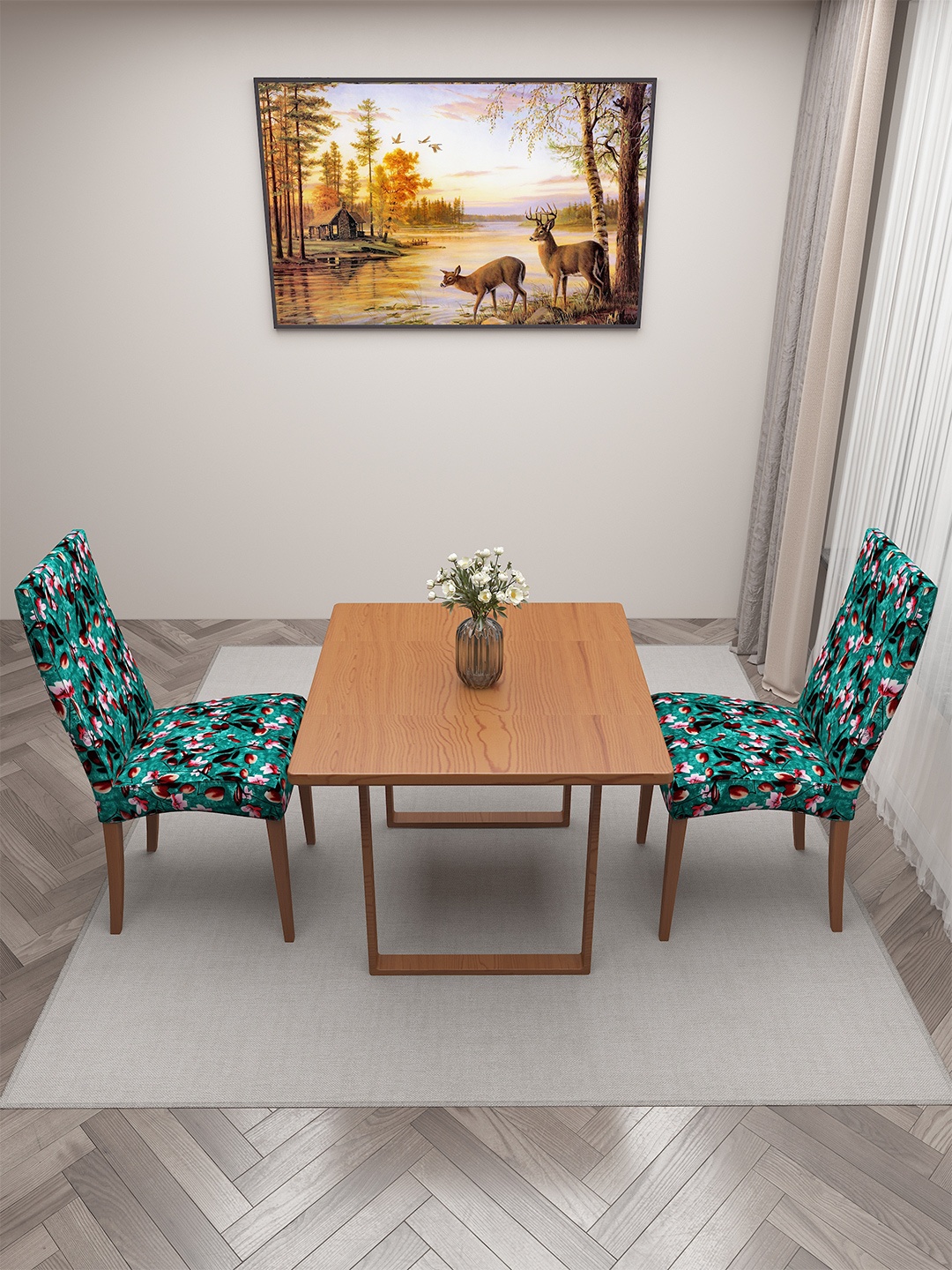 

DREAM CARE Green & Black 2 Pieces Printed Chair Covers