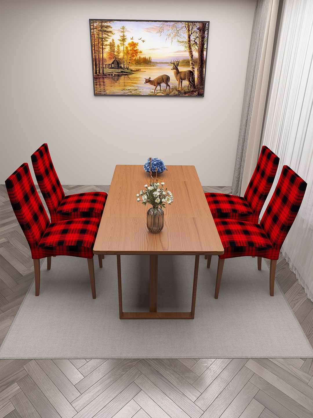 

DREAM CARE Red & Black 4 Pieces Printed Chair Covers