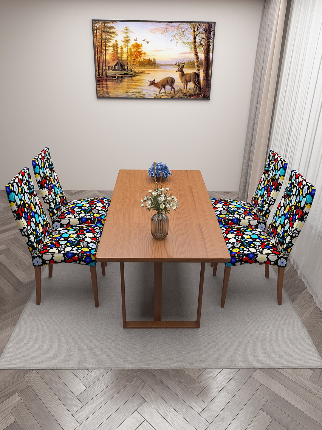 

DREAM CARE Black & White 4 Pieces Printed Chair Covers