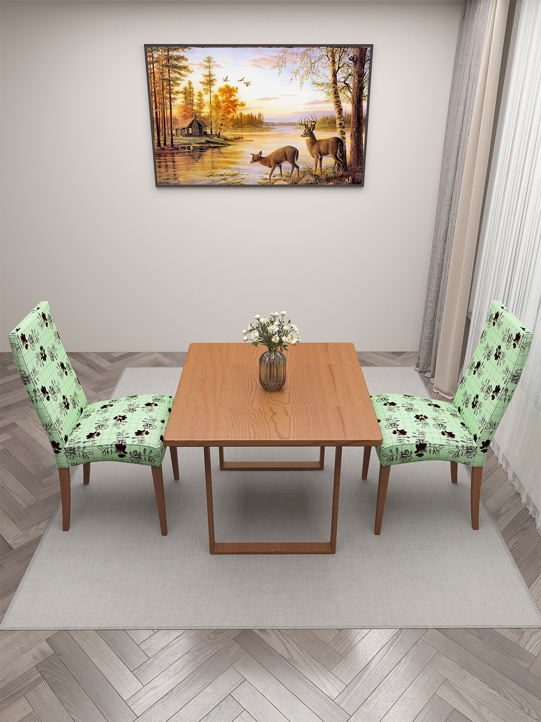

DREAM CARE Green & Coffee Brown 2 Pieces Printed Chair Covers