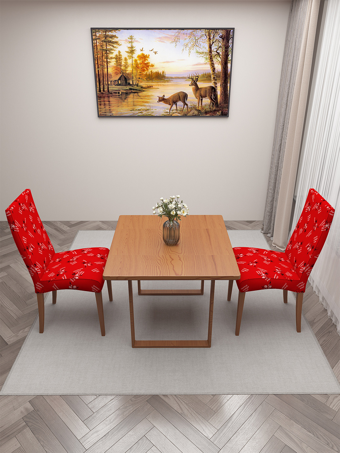 

DREAM CARE Red 2 Pieces Printed Stretchable Chair Covers
