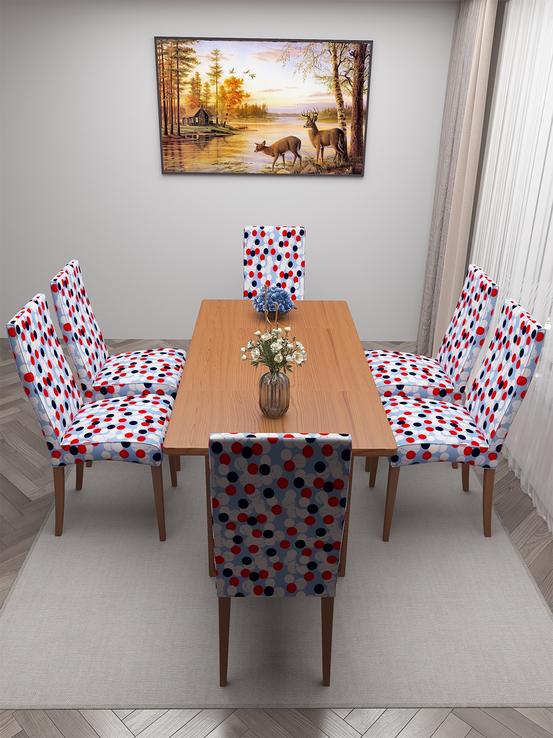 

DREAM CARE Blue & Red 6 Pieces Printed Stretchable Chair Covers