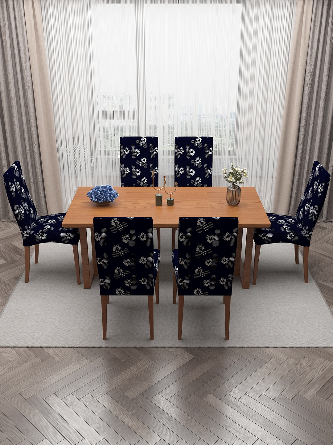 

DREAM CARE 6 Pcs Black & White Printed Stretchable Chair Covers