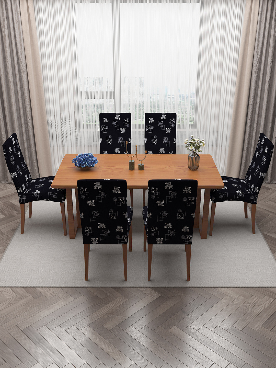 

DREAM CARE Black & White 6 Pieces Printed Stretchable Chair Covers