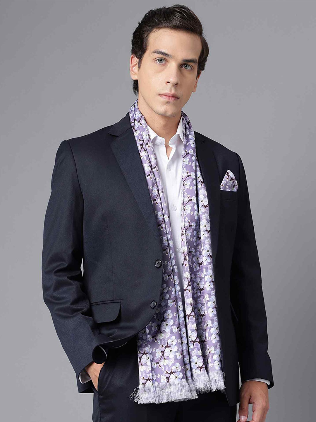 

Tossido Printed Satin Stole & Pocket Square, Purple