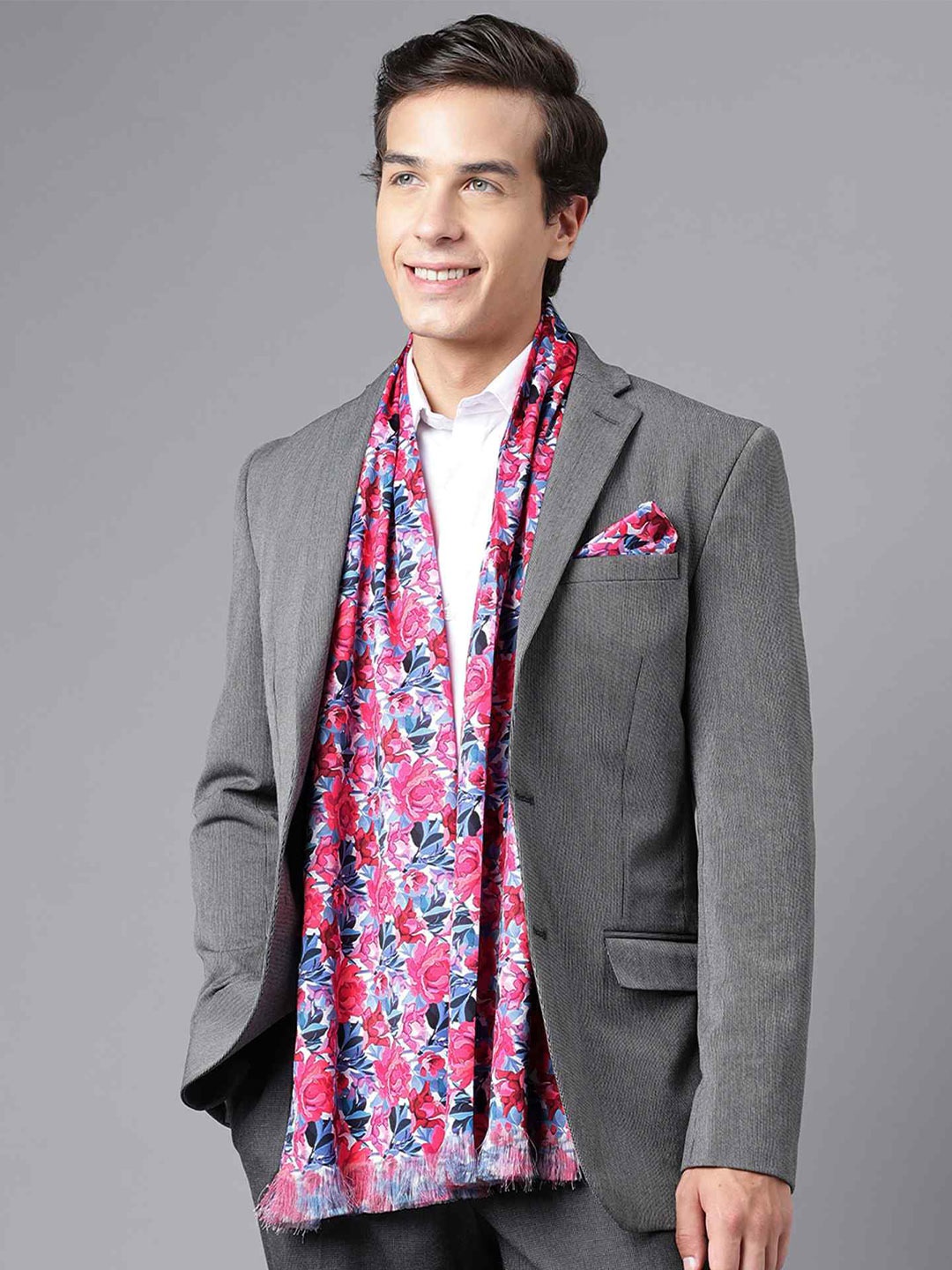 

Tossido Printed Satin Stole & Pocket Square, Pink