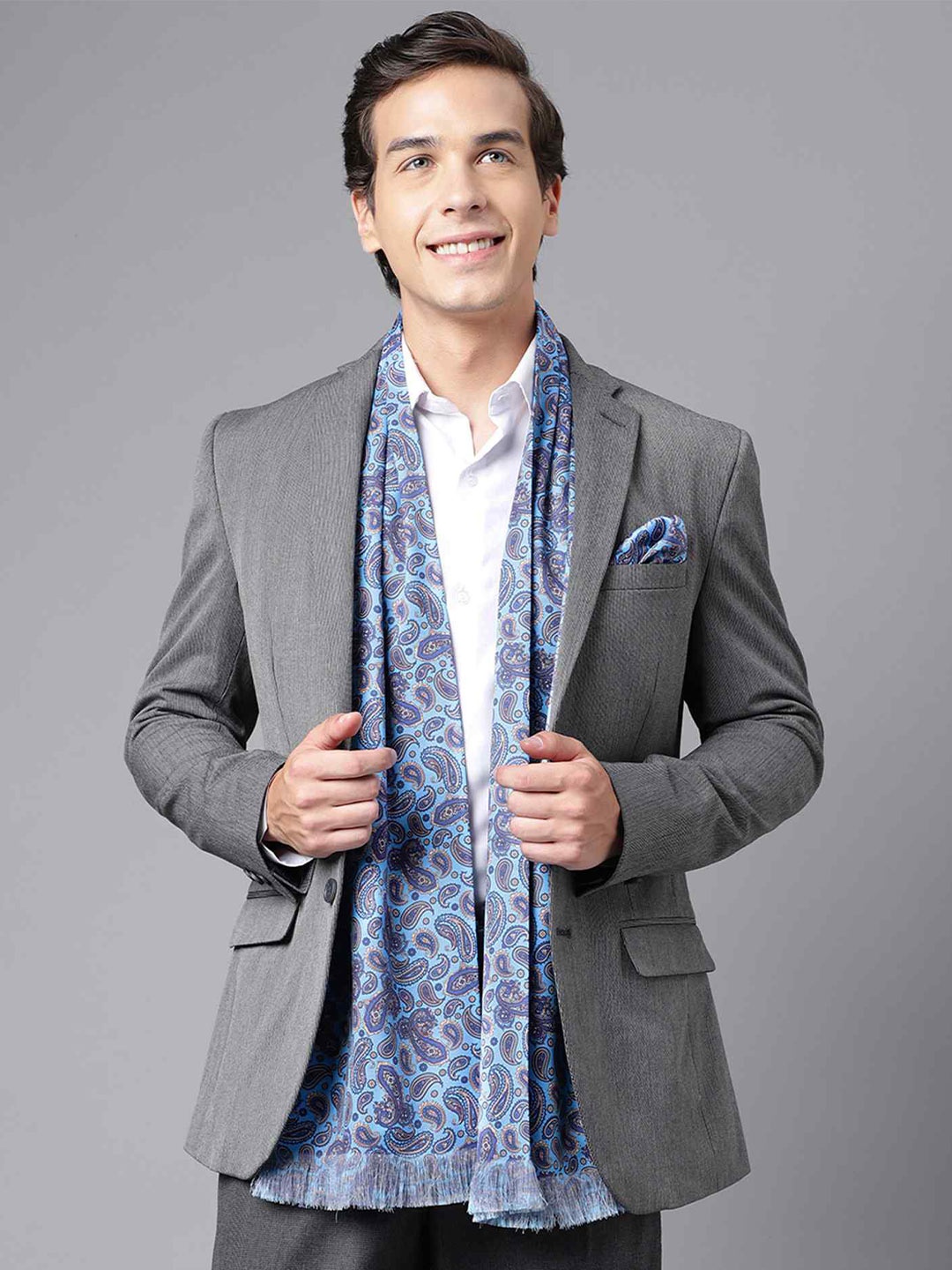

Tossido Printed Satin Stole & Pocket Square, Blue