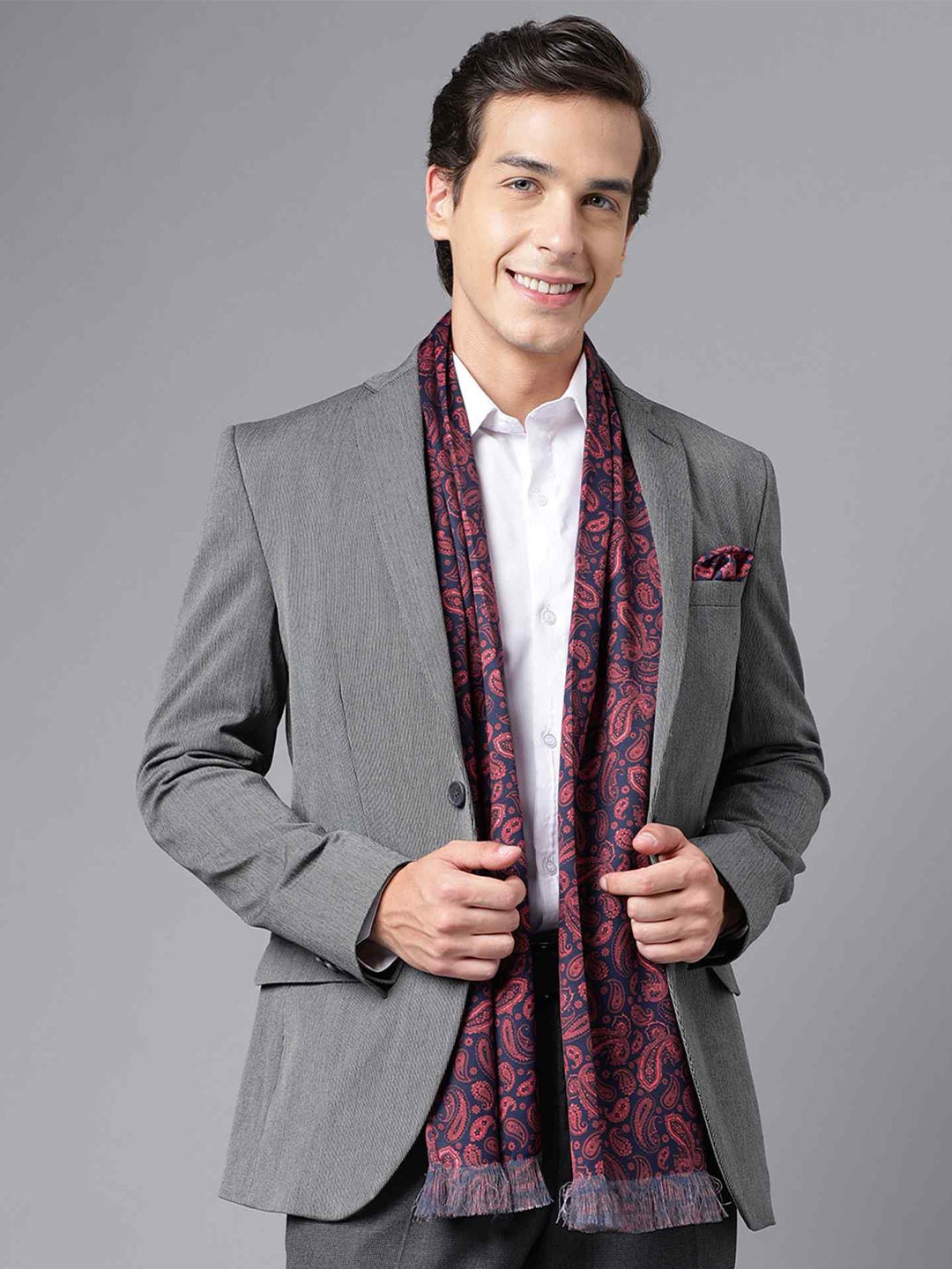

Tossido Paisley Printed Satin Stole & Pocket Square, Red