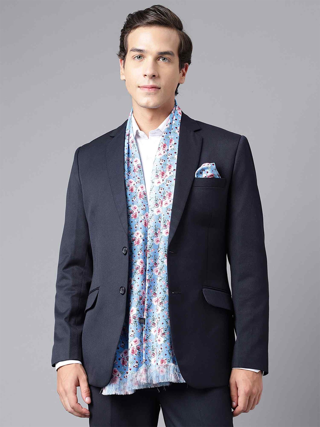 

Tossido Printed Satin Stole & Pocket Square, Blue