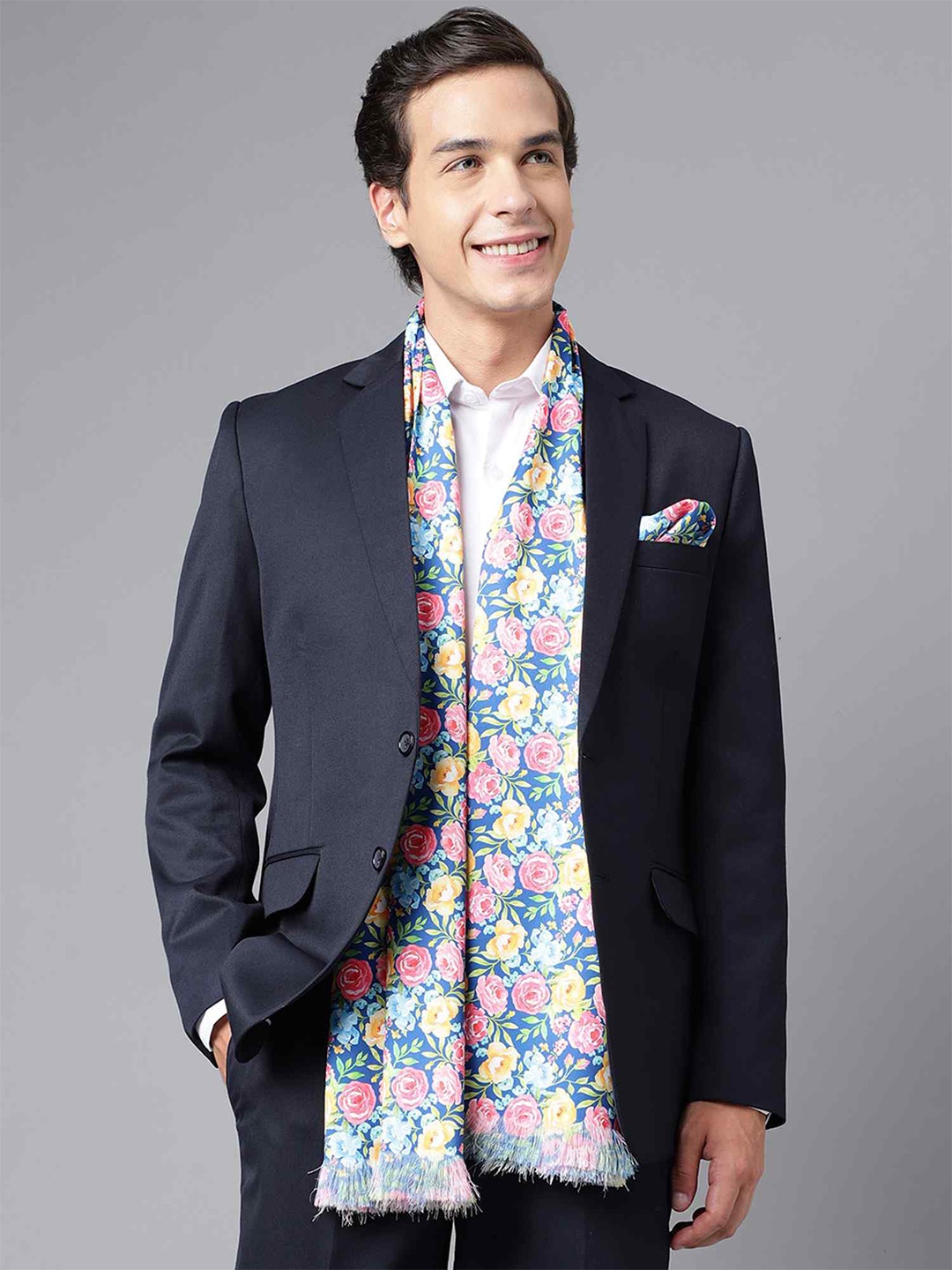 

Tossido Printed Satin Stole & Pocket Square, Blue