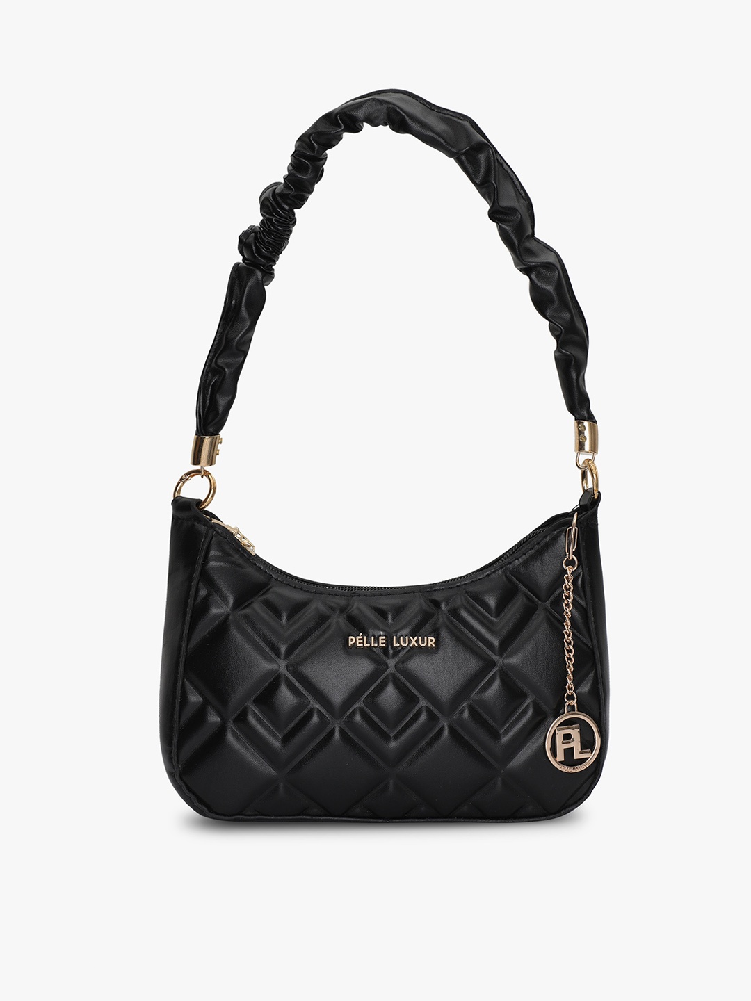 

PELLE LUXUR Textured PU Structured Hobo Bag With Quilted, Black